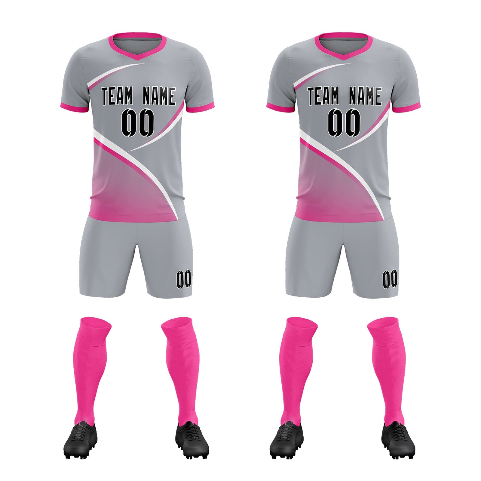 Custom Gray Pink Color Block Training Uniform For Men Soccer Sets Jersey