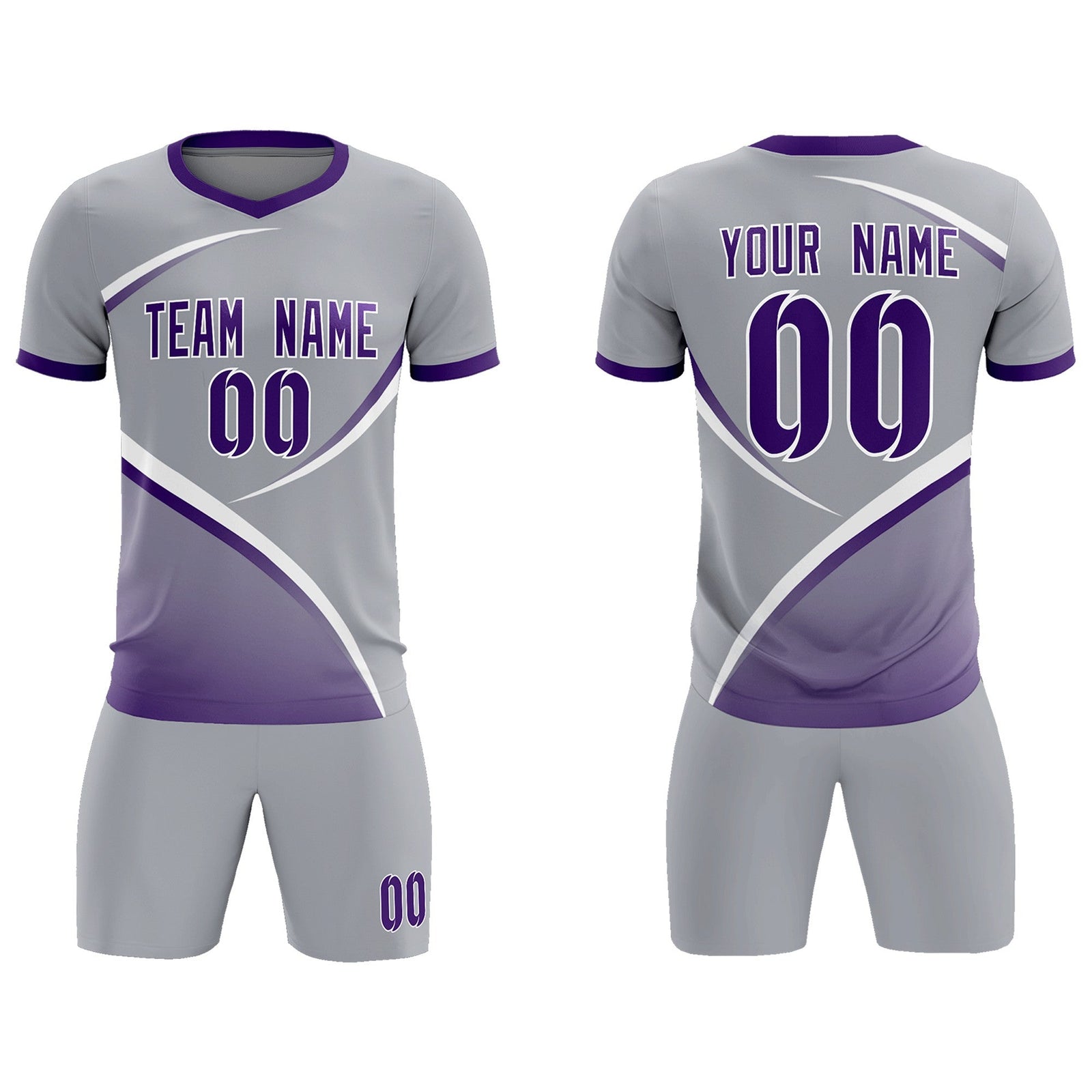 Custom Gray Purple Color Block Training Uniform For Men Soccer Sets Jersey