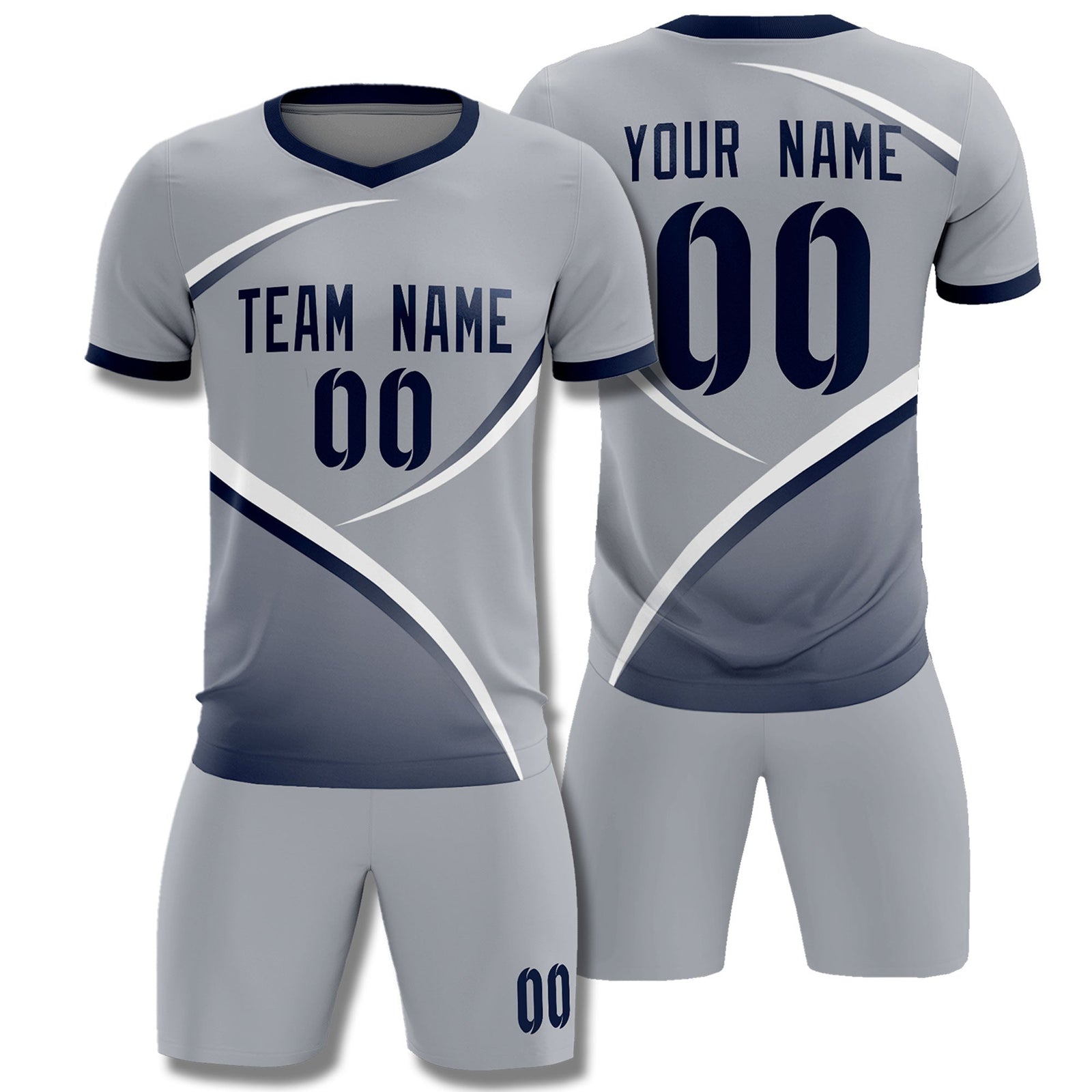Custom Gray Navy Color Block Training Uniform For Men Soccer Sets Jersey