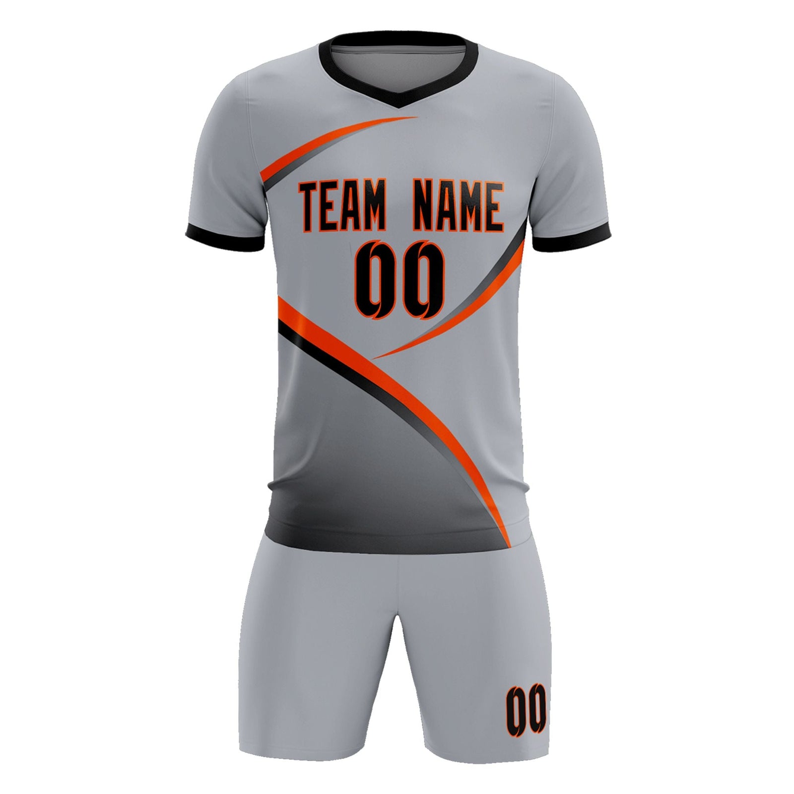 Custom Gray Black Color Block Training Uniform For Men Soccer Sets Jersey
