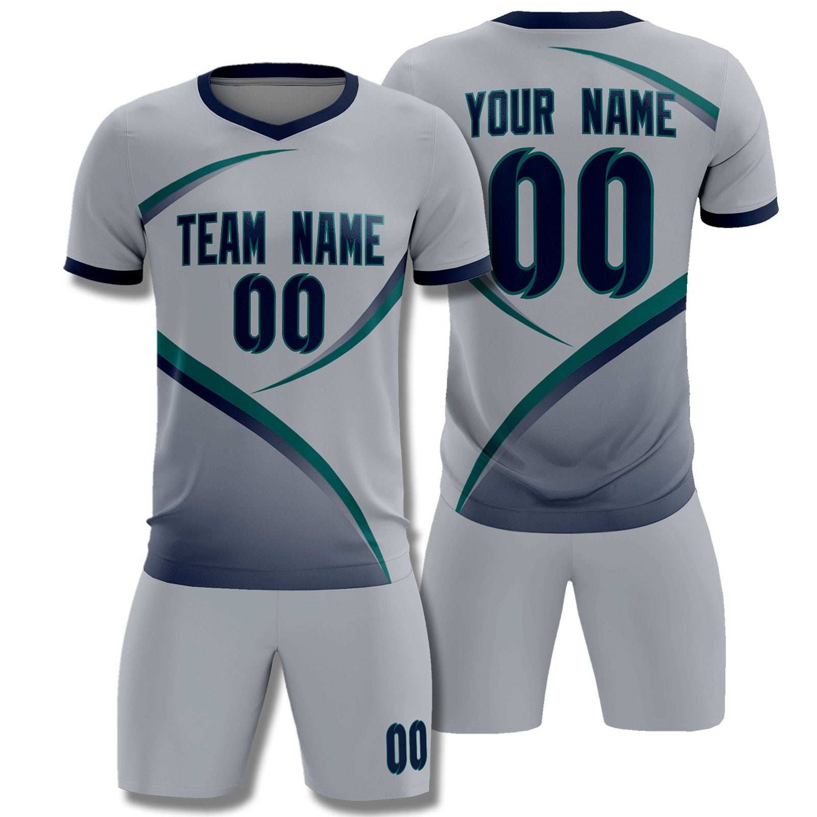 Custom Gray Navy Color Block Training Uniform For Men Soccer Sets Jersey
