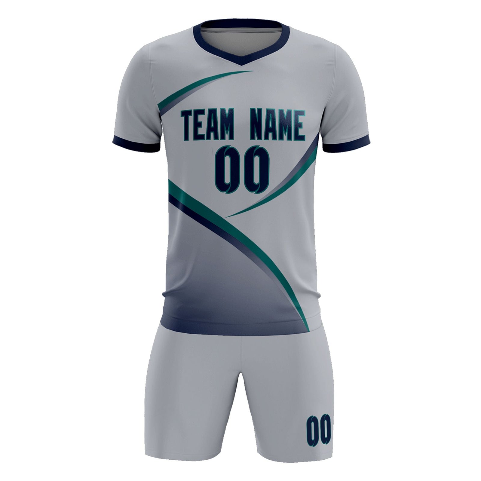 Custom Gray Navy Color Block Training Uniform For Men Soccer Sets Jersey