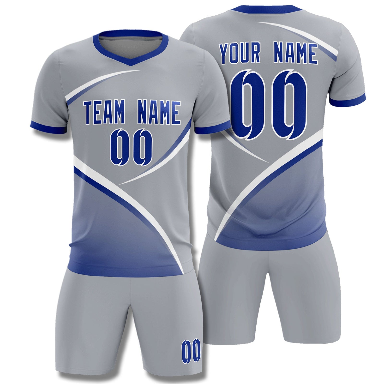 Custom Gray Royal Color Block Training Uniform For Men Soccer Sets Jersey