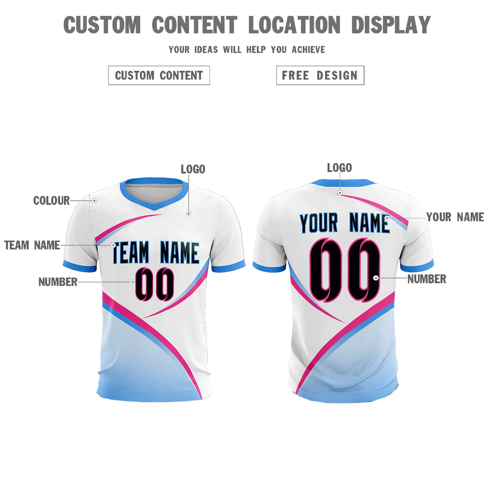 Custom White Powder Blue Color Block Training Uniform For Men Soccer Sets Jersey