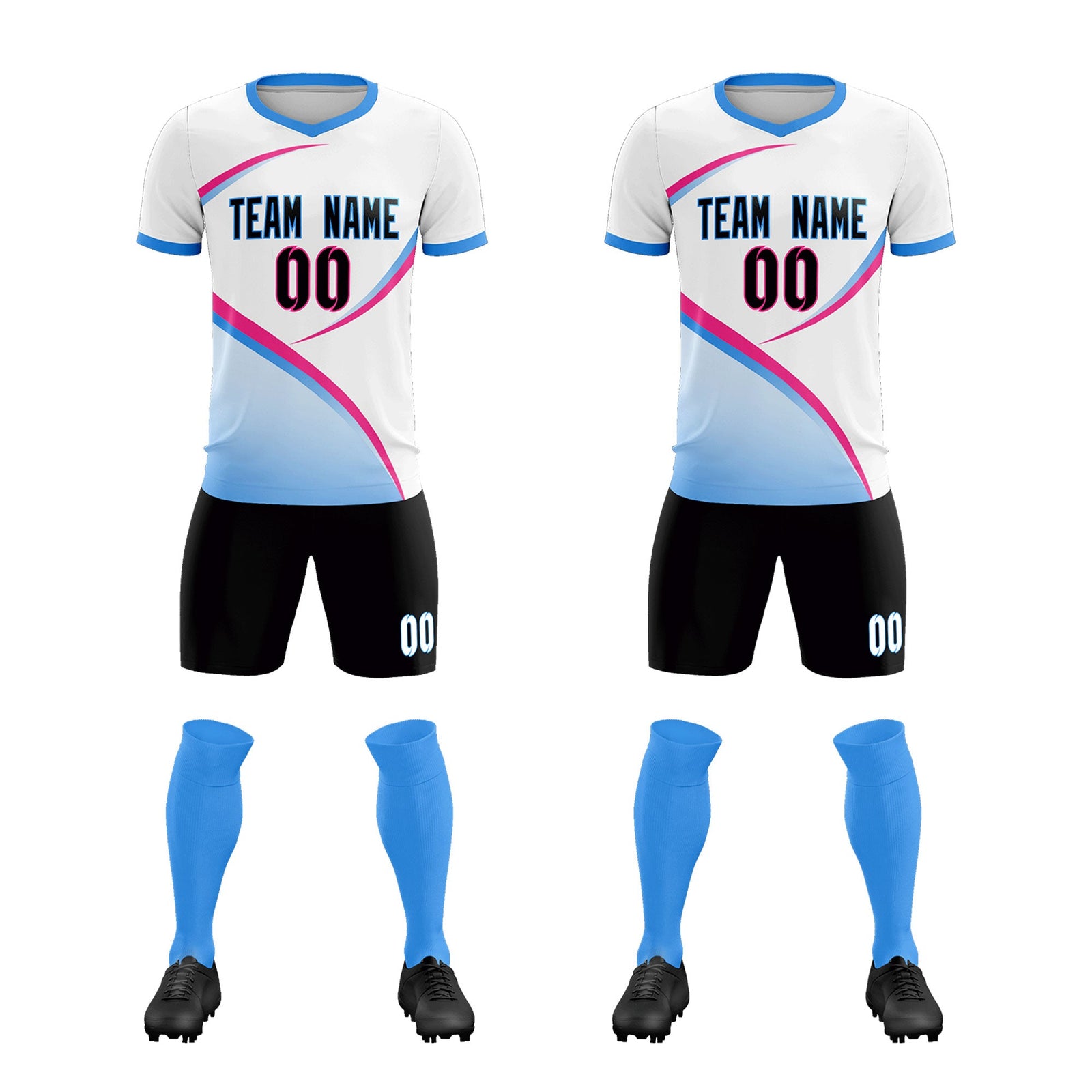 Custom White Powder Blue Color Block Training Uniform For Men Soccer Sets Jersey