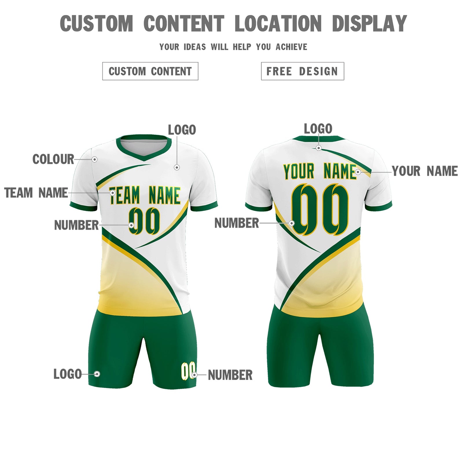 Custom White Kelly Green Color Block Training Uniform For Men Soccer Sets Jersey