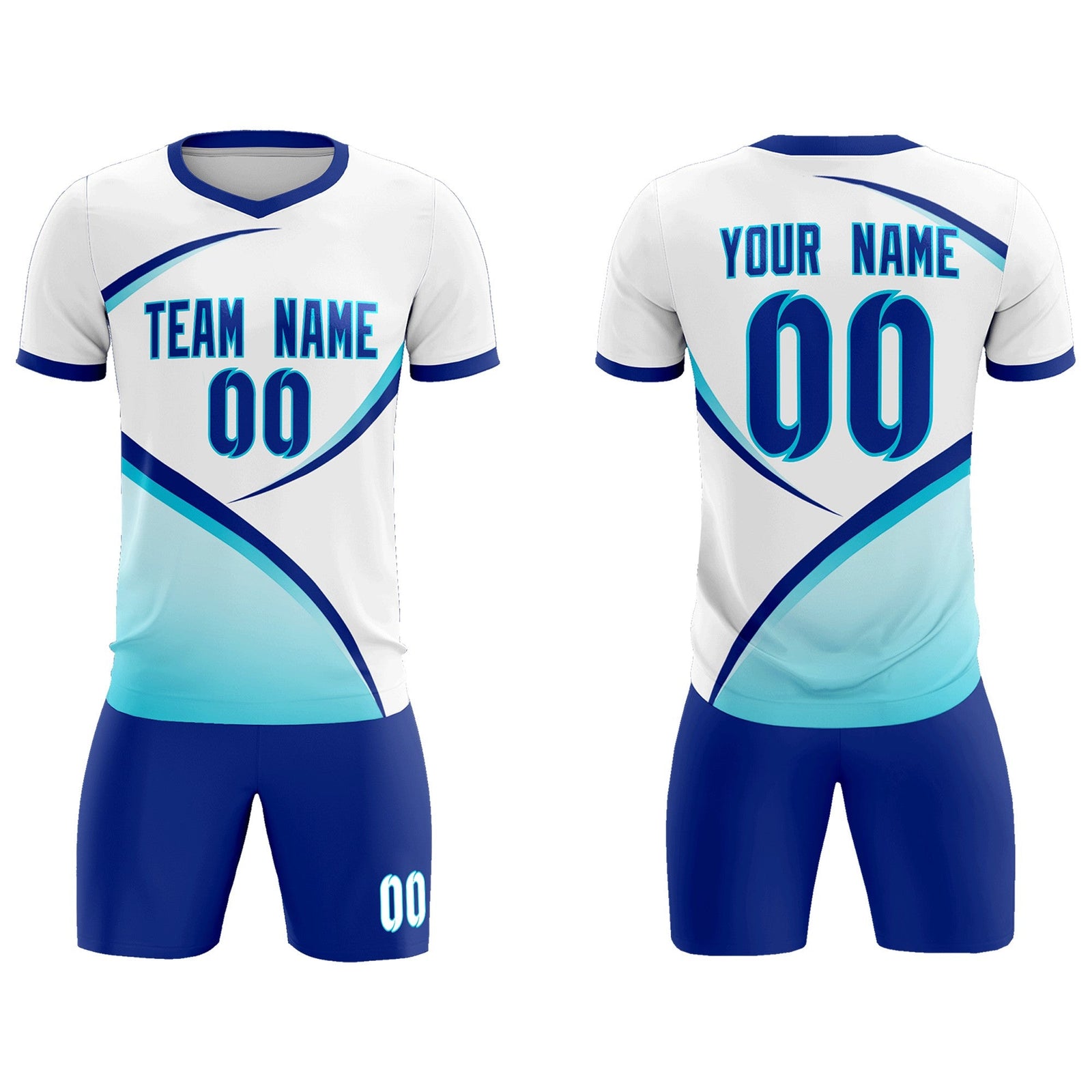 Custom White Sky Blue Color Block Training Uniform For Men Soccer Sets Jersey