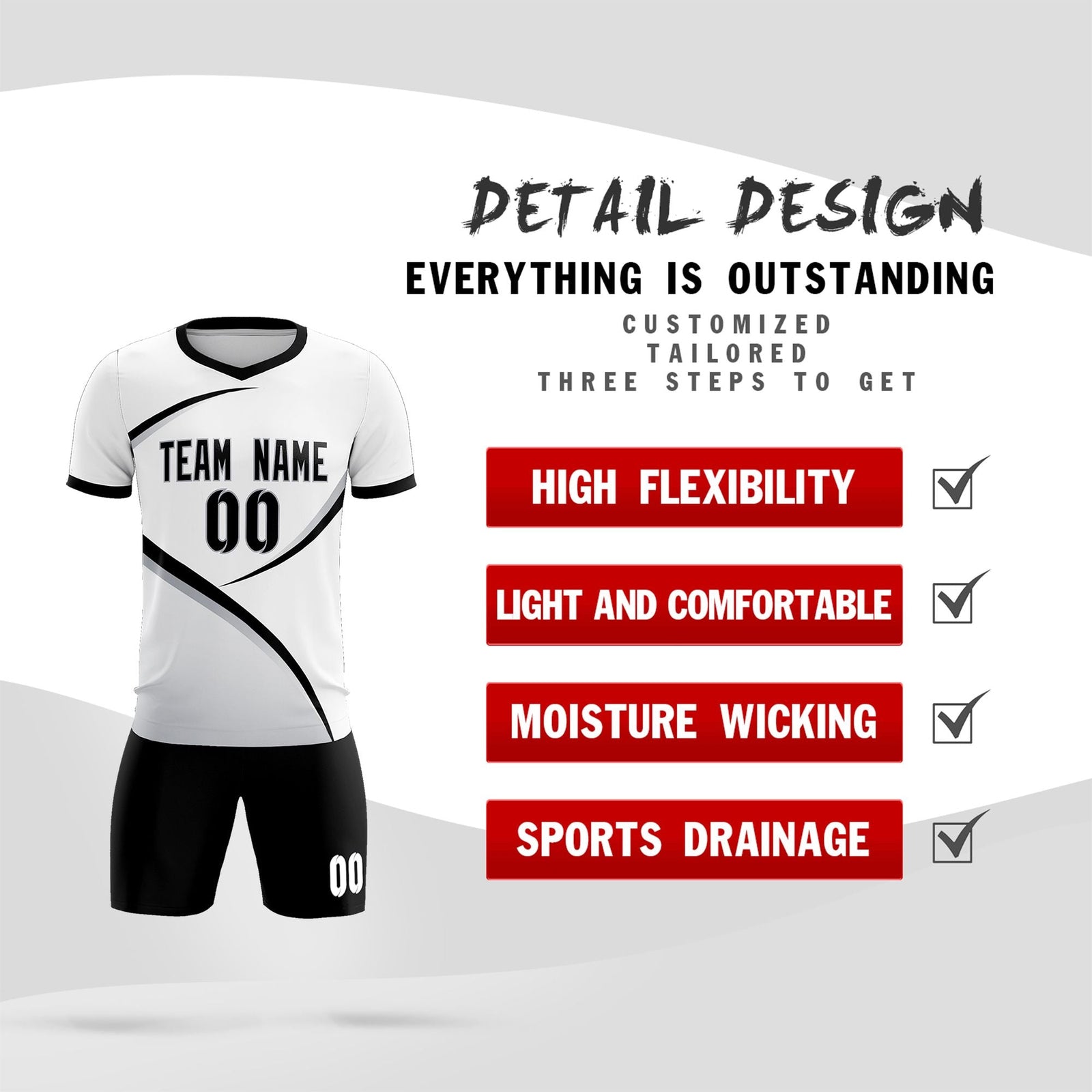 Custom White Black Color Block Training Uniform For Men Soccer Sets Jersey