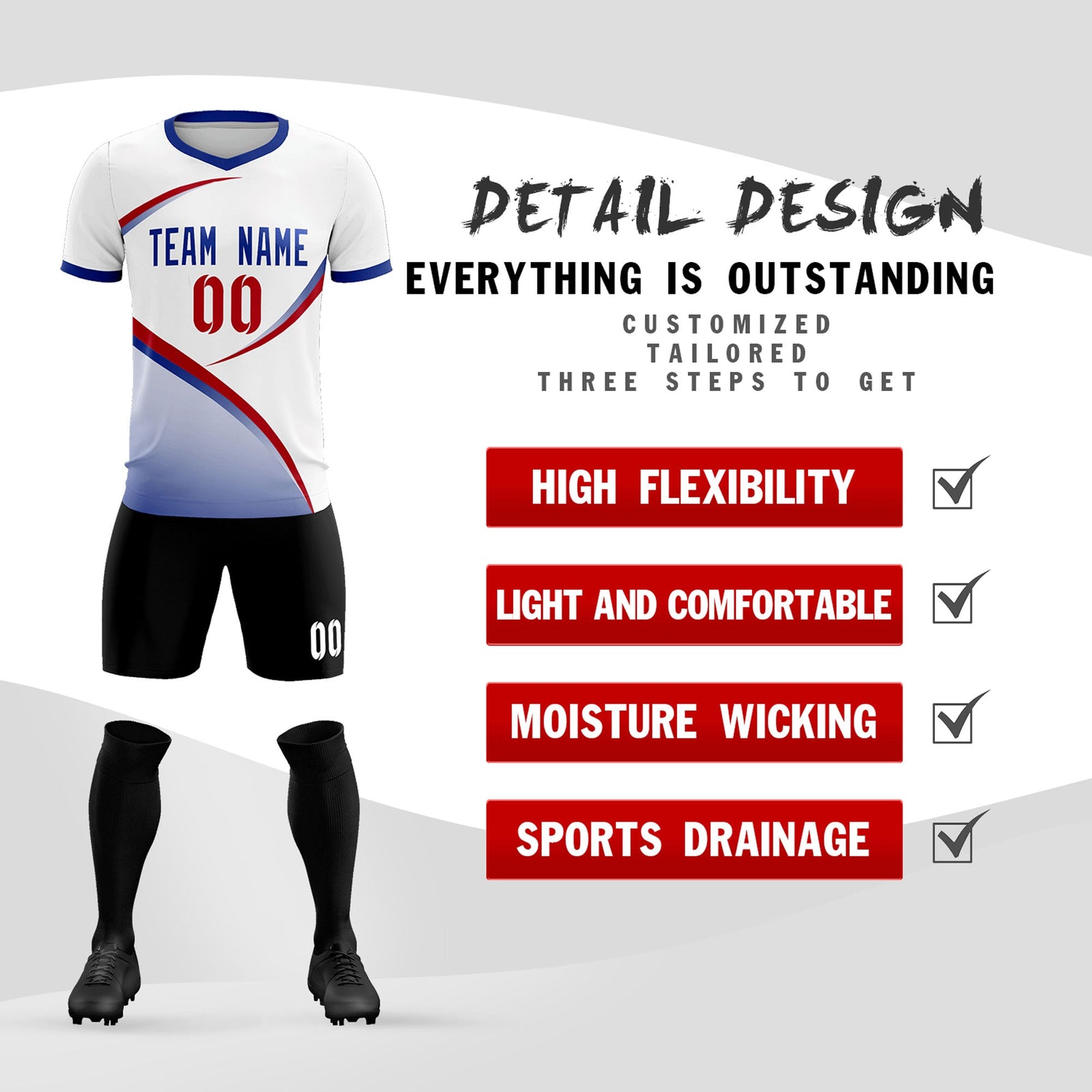 Custom White Royal Color Block Training Uniform For Men Soccer Sets Jersey