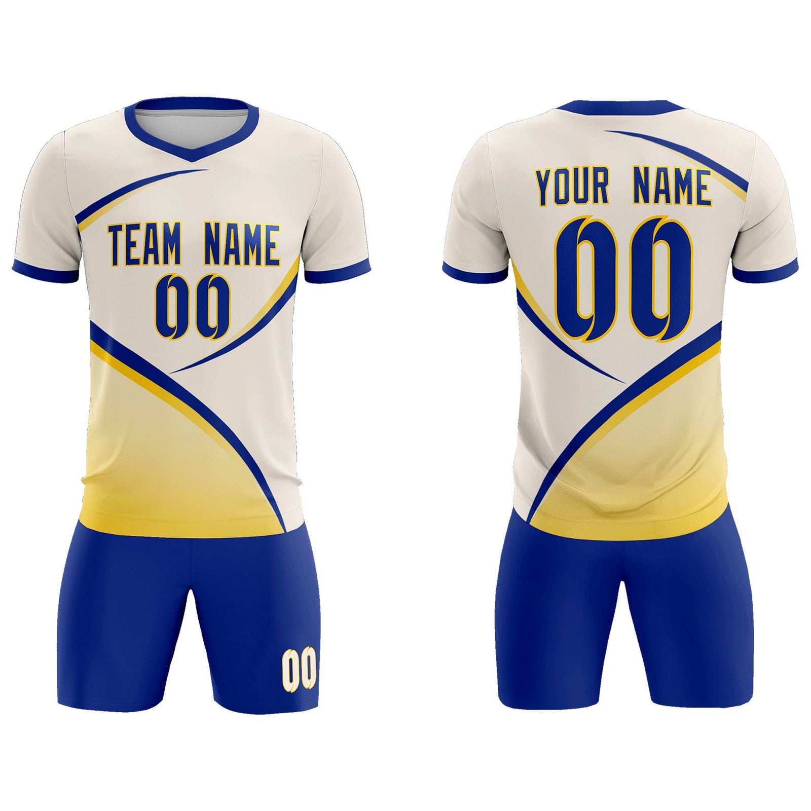 Custom Cream Royal Color Block Training Uniform For Men Soccer Sets Jersey