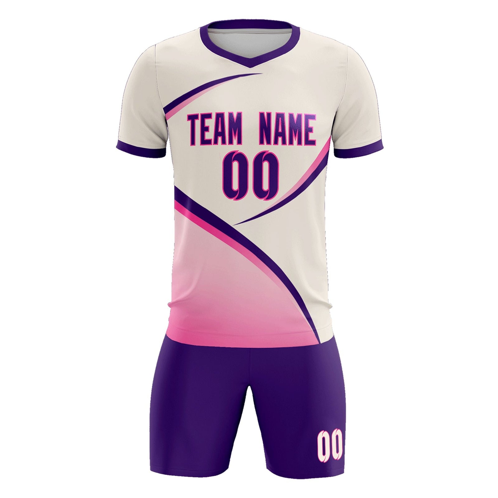 Custom Cream Purple Color Block Training Uniform For Men Soccer Sets Jersey