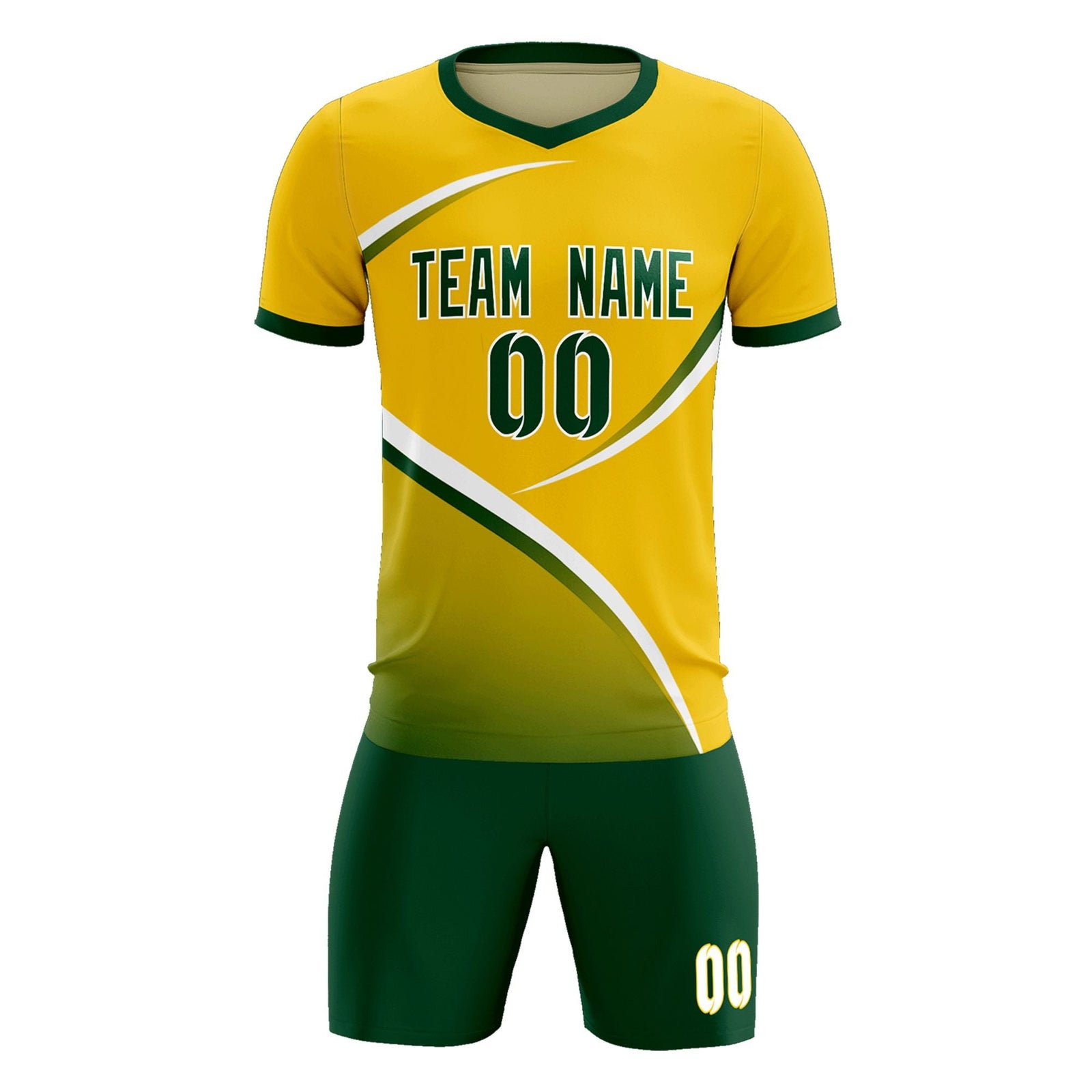 Custom Gold Green Color Block Training Uniform For Men Soccer Sets Jersey