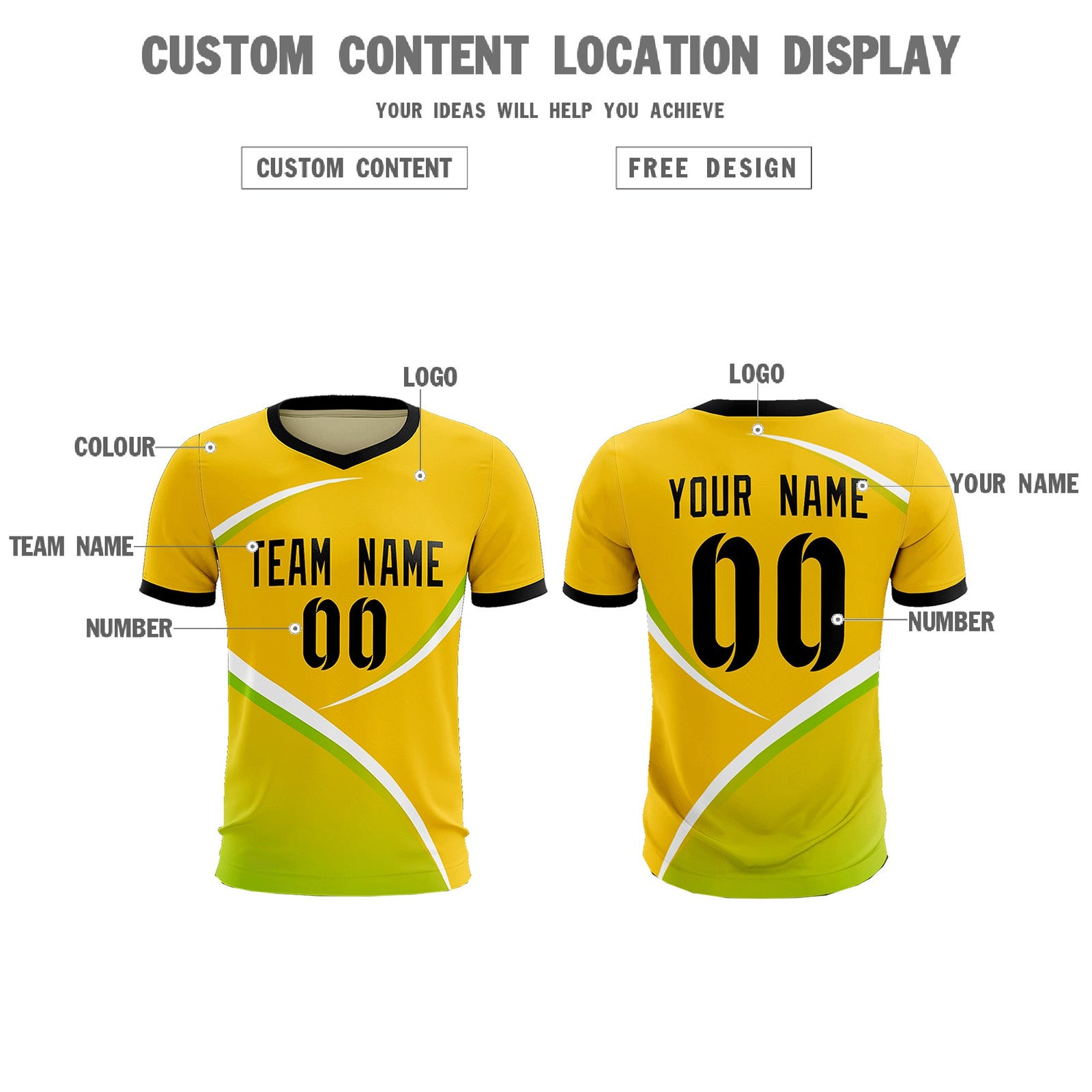 Custom Gold Black Color Block Training Uniform For Men Soccer Sets Jersey