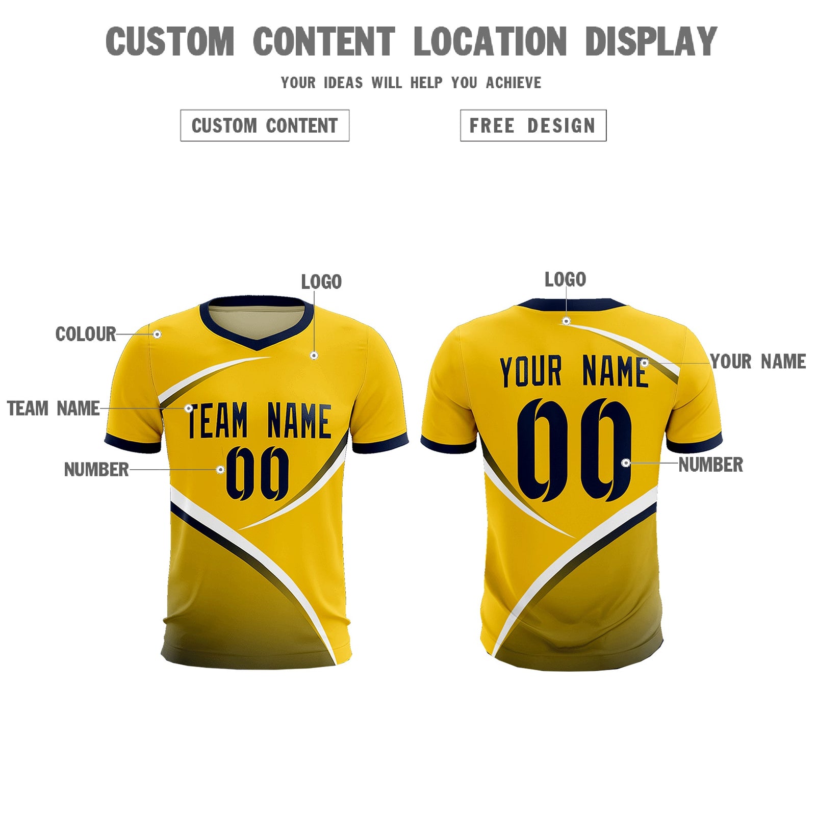 Custom Gold Navy Color Block Training Uniform For Men Soccer Sets Jersey
