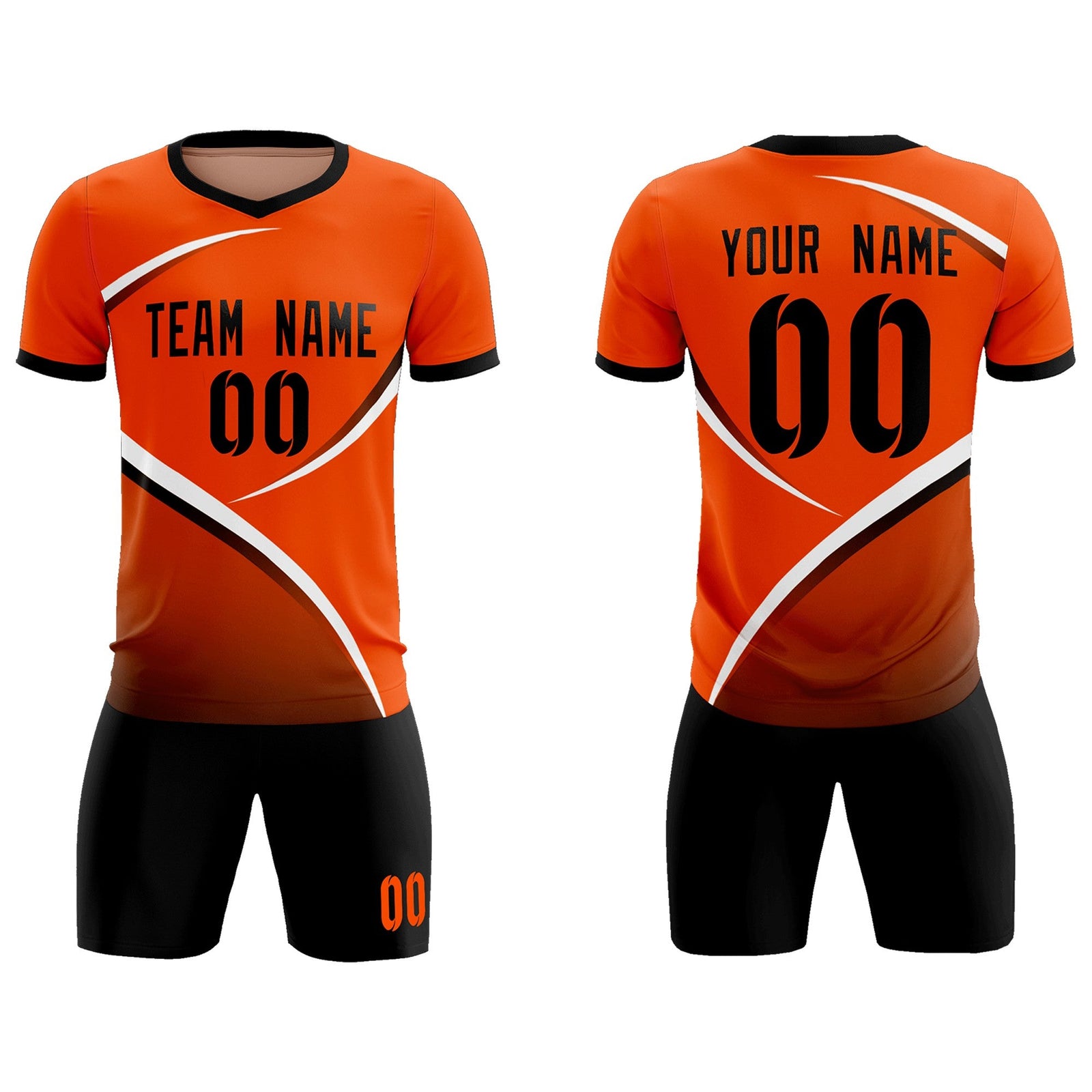 Custom Orange Black Color Block Training Uniform For Men Soccer Sets Jersey