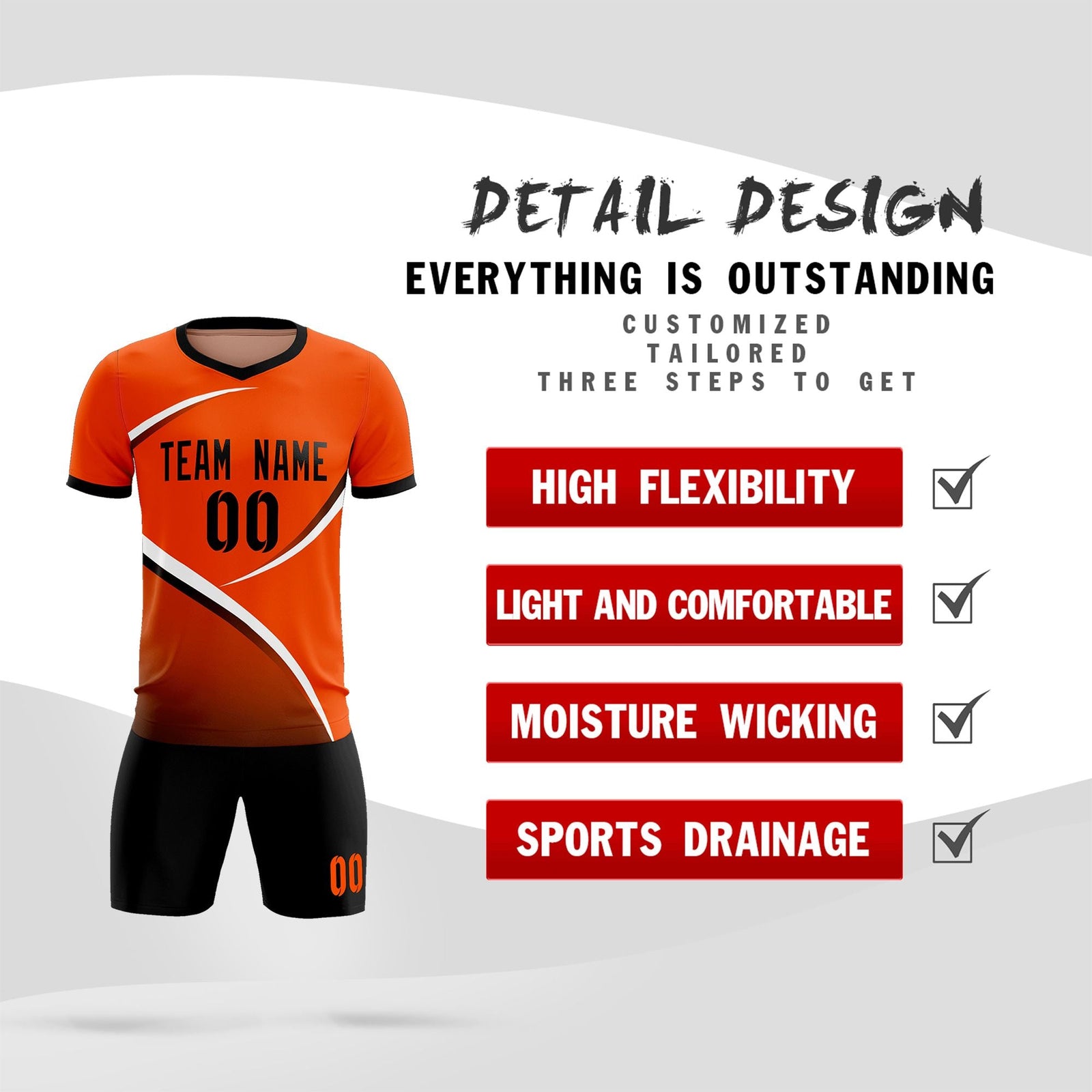 Custom Orange Black Color Block Training Uniform For Men Soccer Sets Jersey