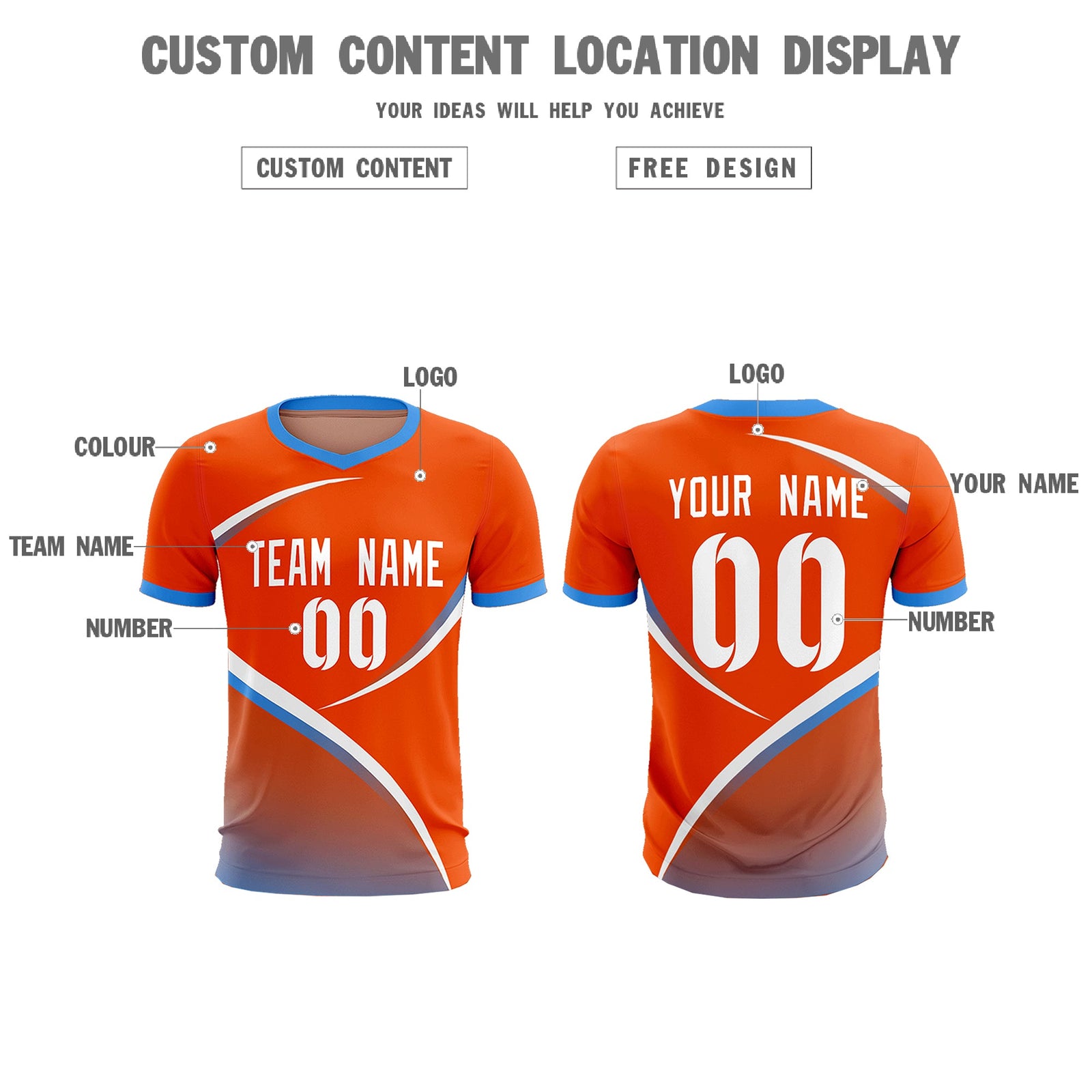 Custom Orange Powder Blue Color Block Training Uniform For Men Soccer Sets Jersey