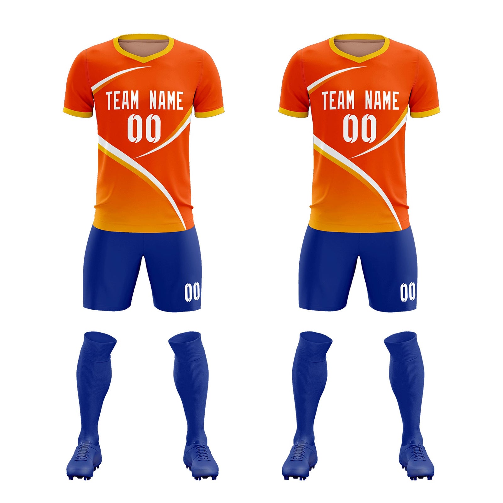 Custom Orange Gold Color Block Training Uniform For Men Soccer Sets Jersey