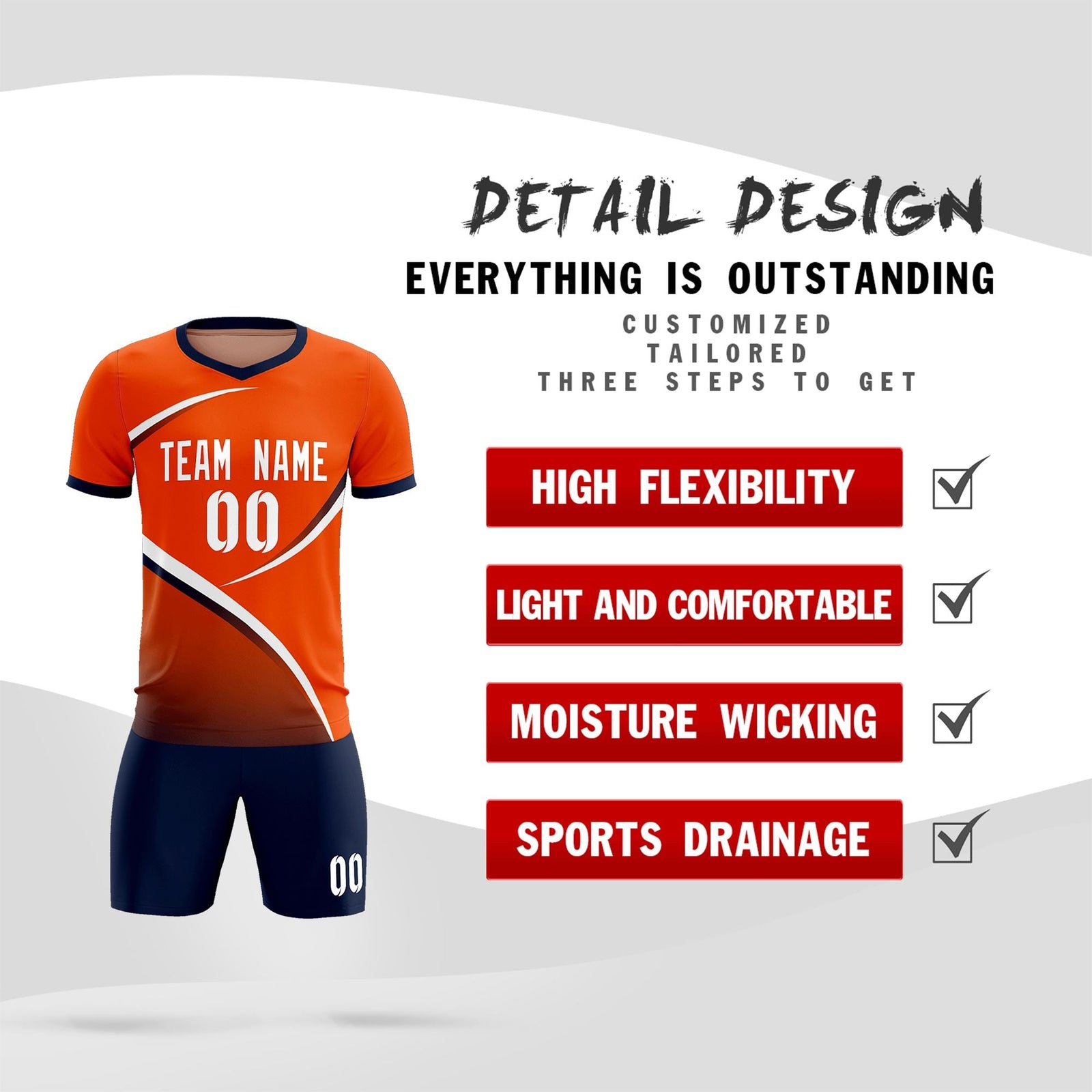 Custom Orange Navy Color Block Training Uniform For Men Soccer Sets Jersey