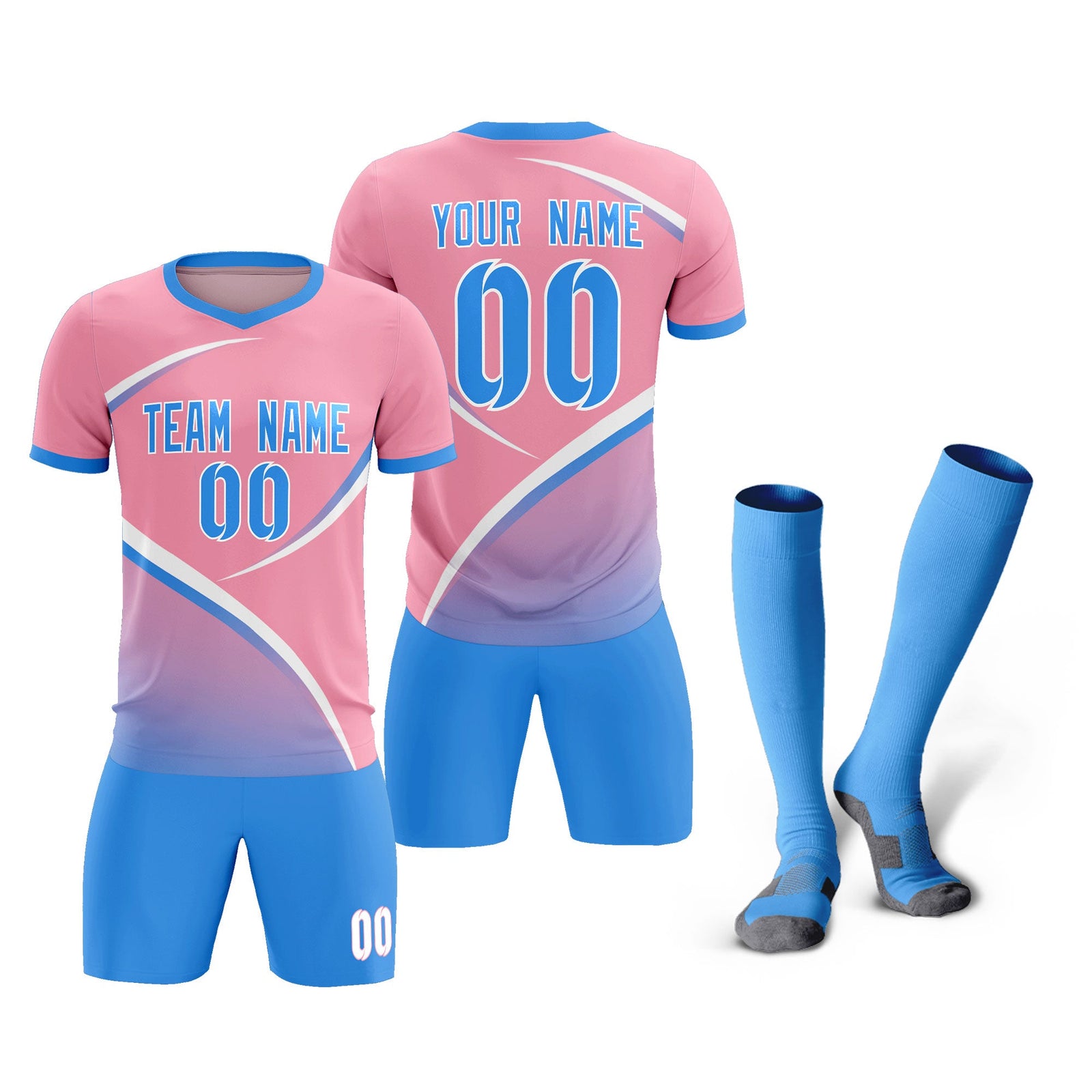 Custom Light Pink Powder Blue Color Block Training Uniform For Men Soccer Sets Jersey
