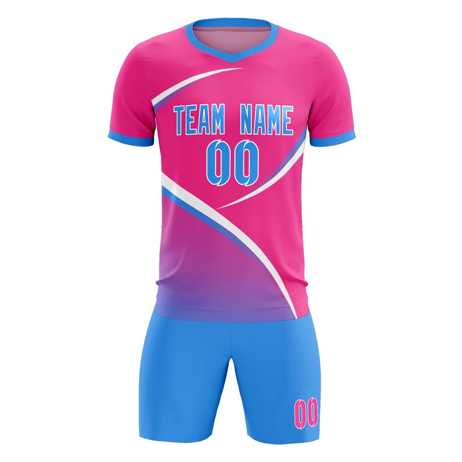 Custom Pink Powder Blue Color Block Training Uniform For Men Soccer Sets Jersey