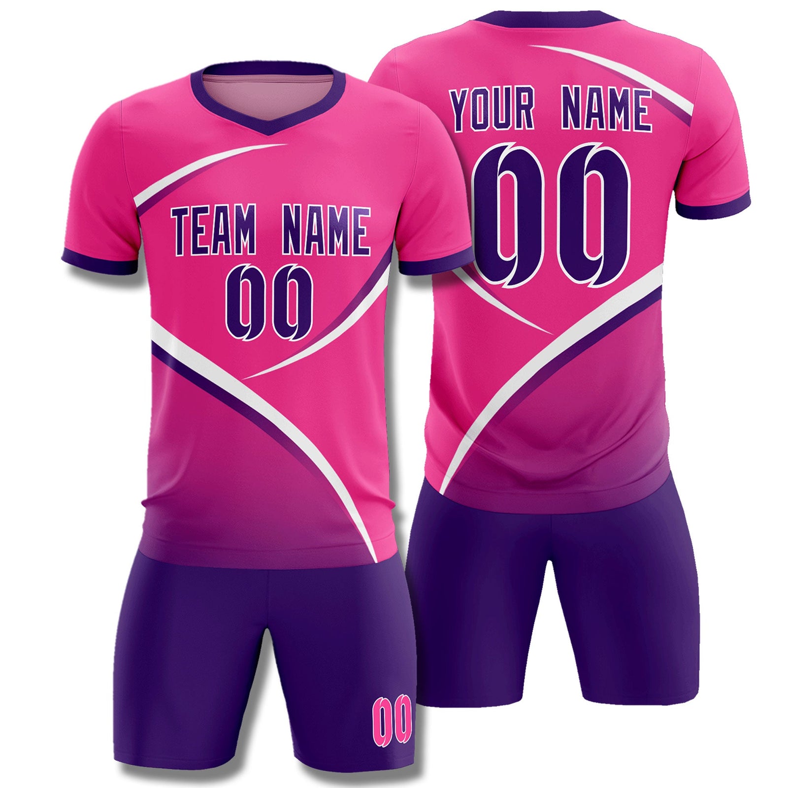 Custom Pink Purple Color Block Training Uniform For Men Soccer Sets Jersey