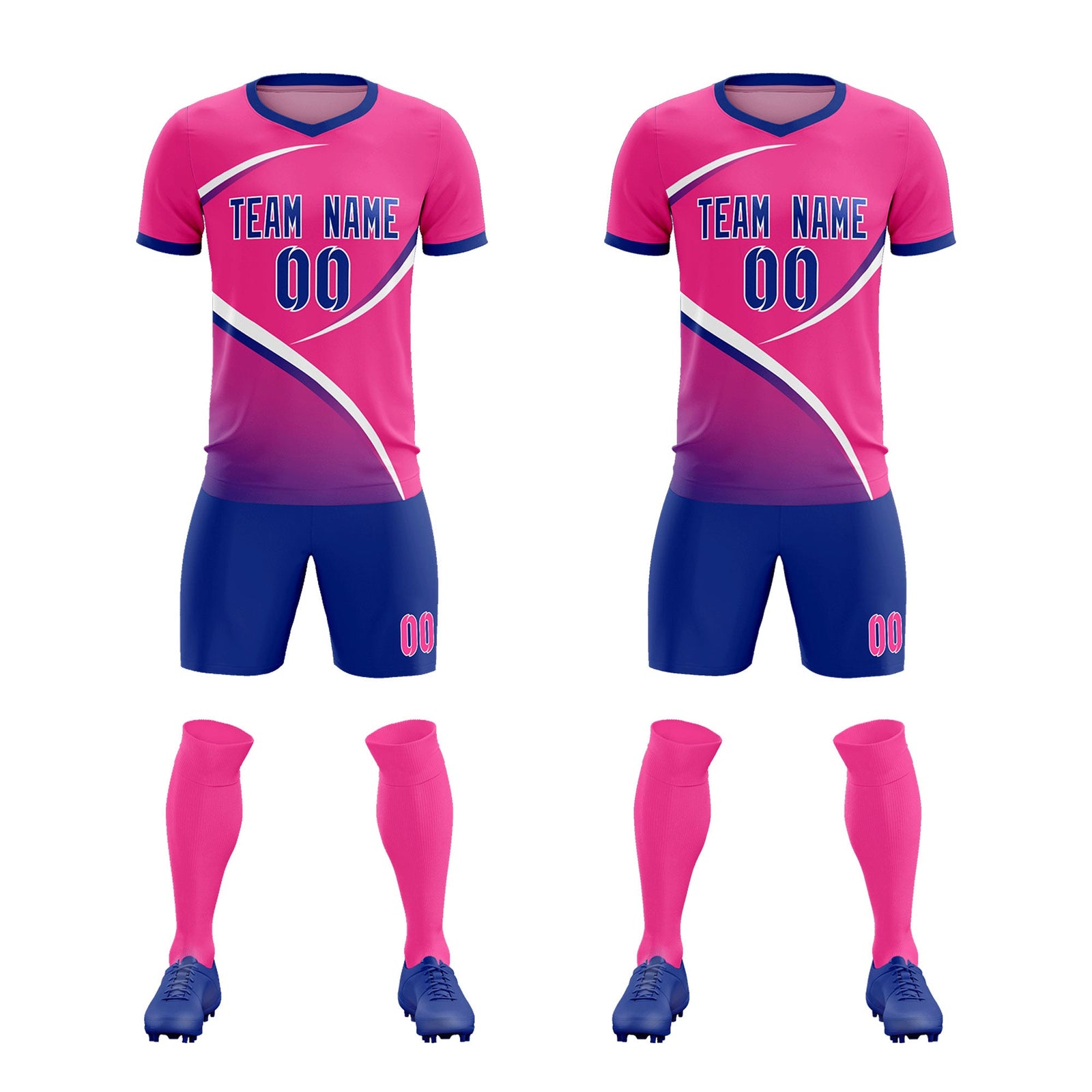Custom Pink Royal Color Block Training Uniform For Men Soccer Sets Jersey