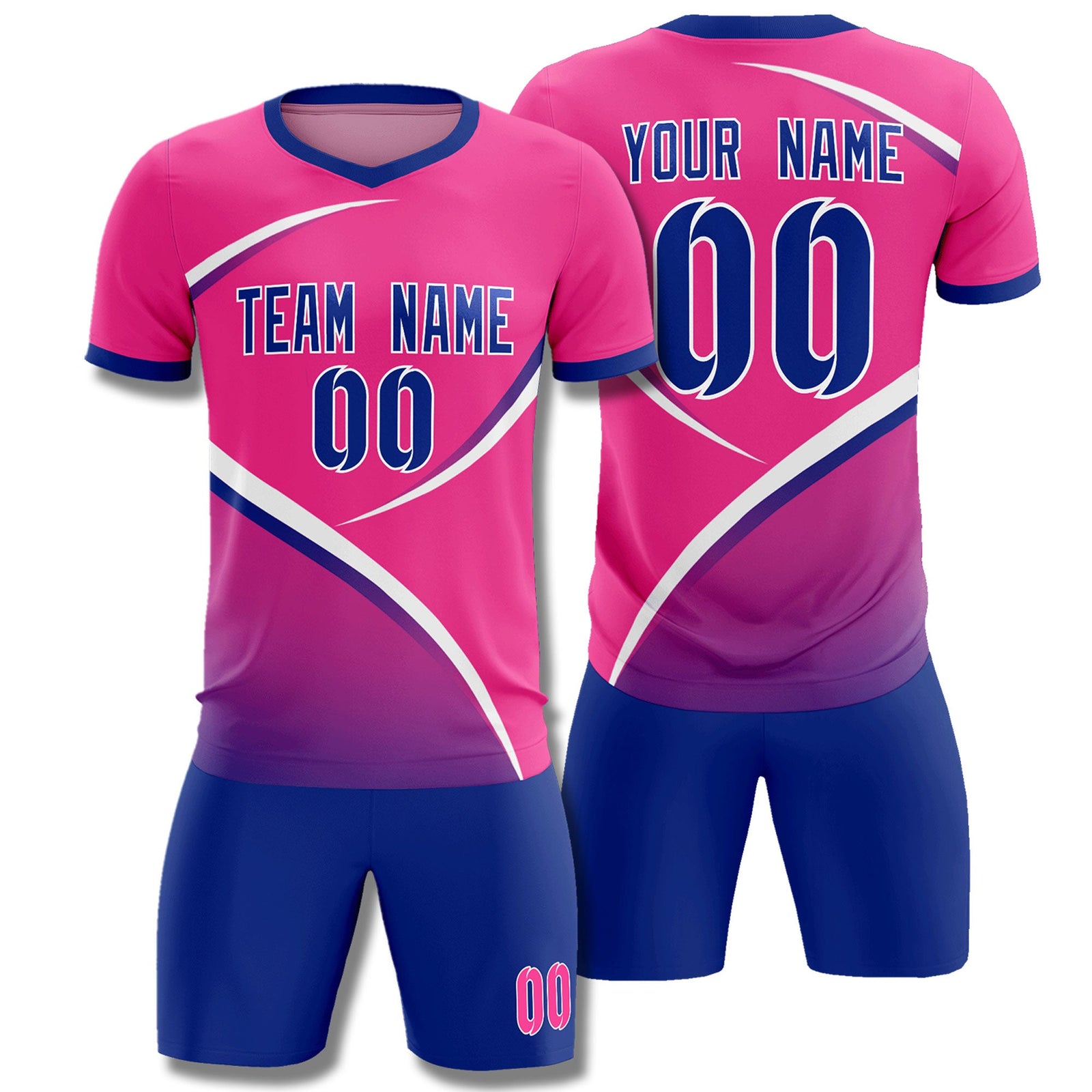 Custom Pink Royal Color Block Training Uniform For Men Soccer Sets Jersey