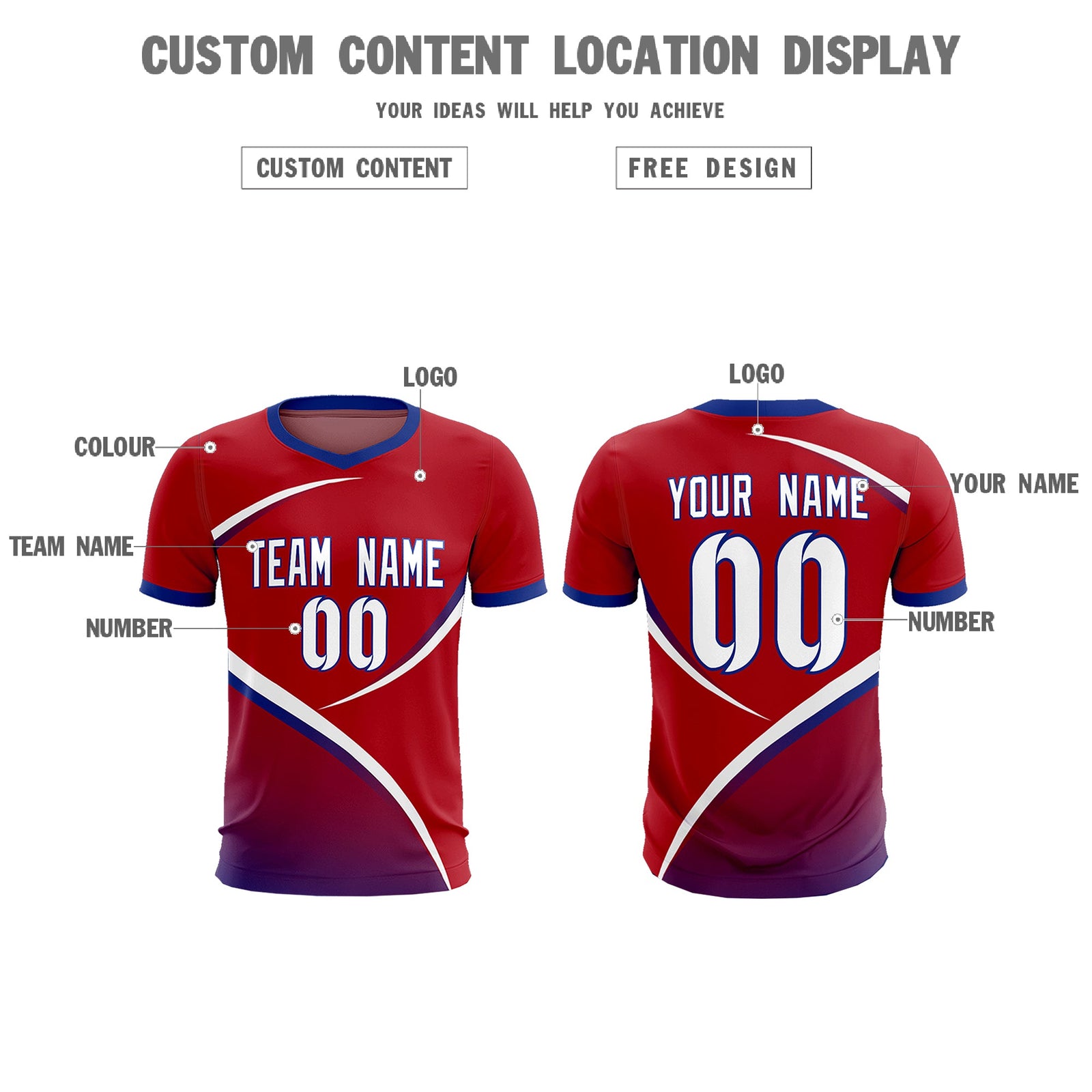 Custom Red Royal Color Block Training Uniform For Men Soccer Sets Jersey