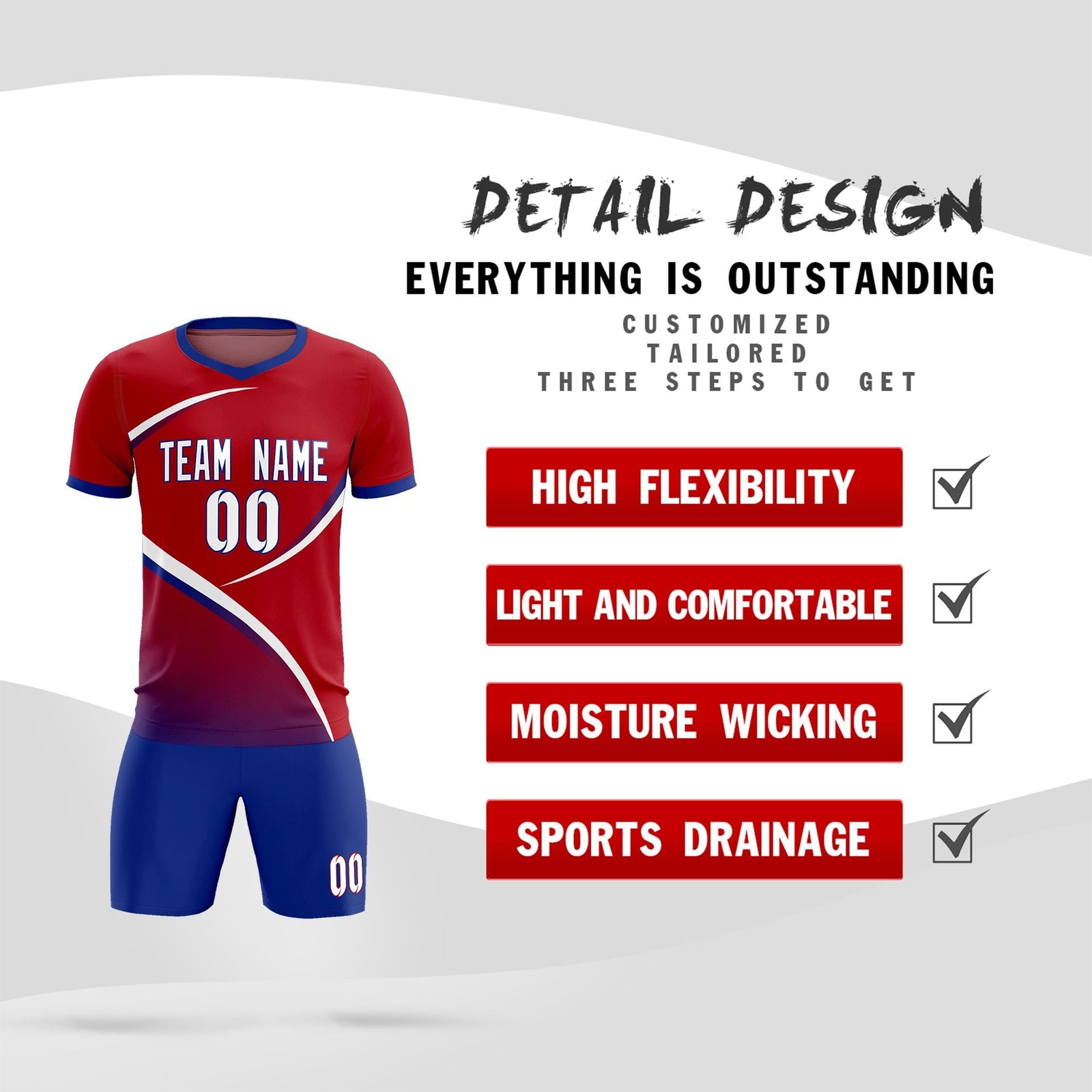 Custom Red Royal Color Block Training Uniform For Men Soccer Sets Jersey