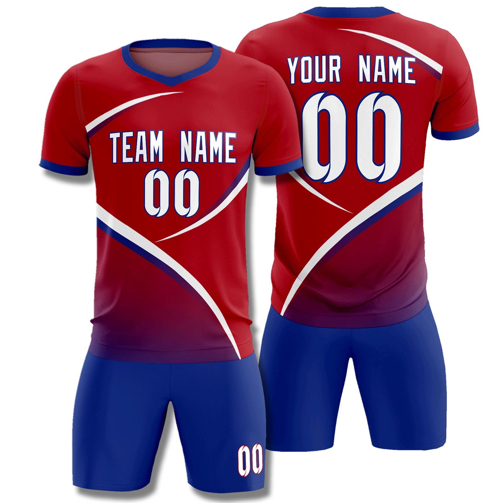 Custom Red Royal Color Block Training Uniform For Men Soccer Sets Jersey