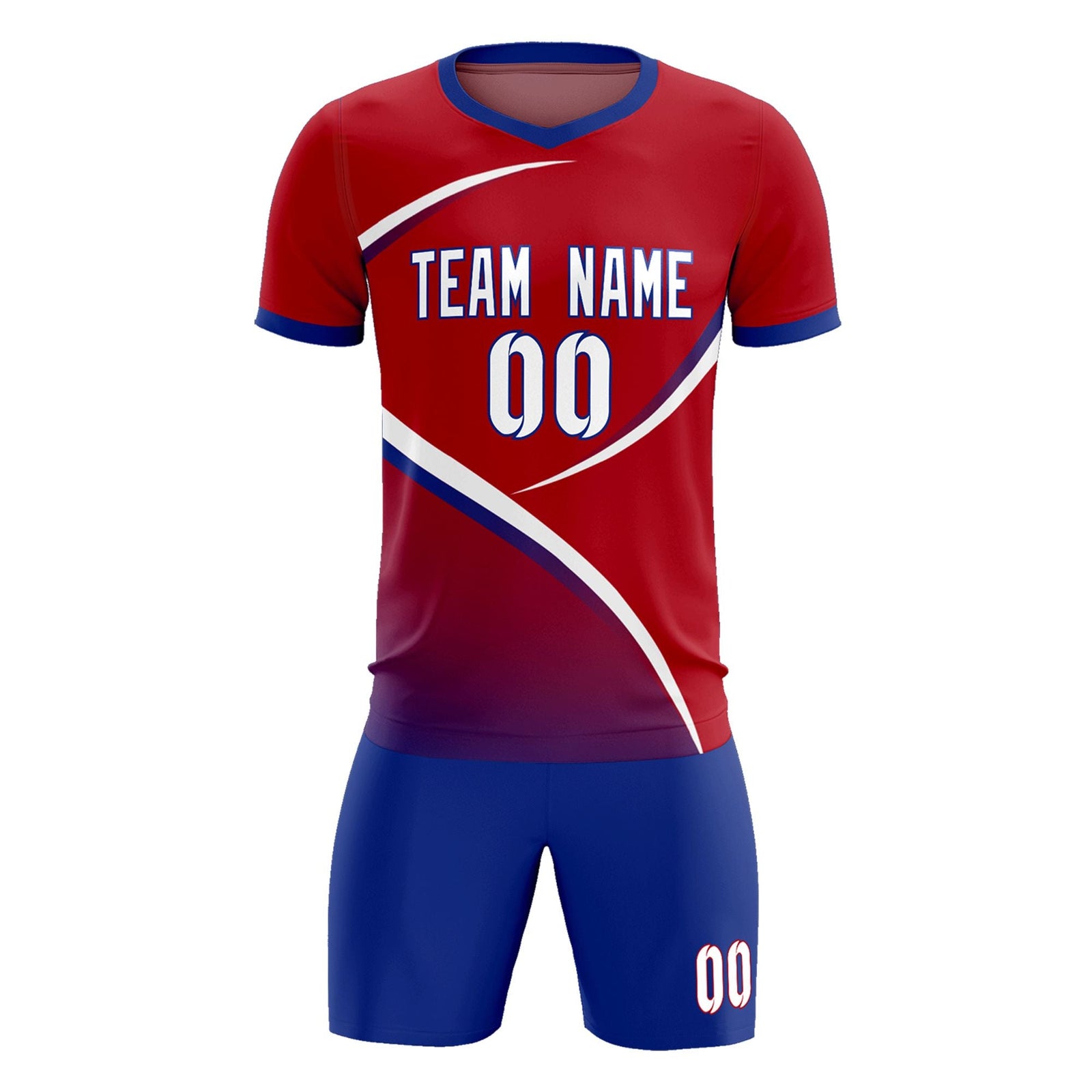 Custom Red Royal Color Block Training Uniform For Men Soccer Sets Jersey