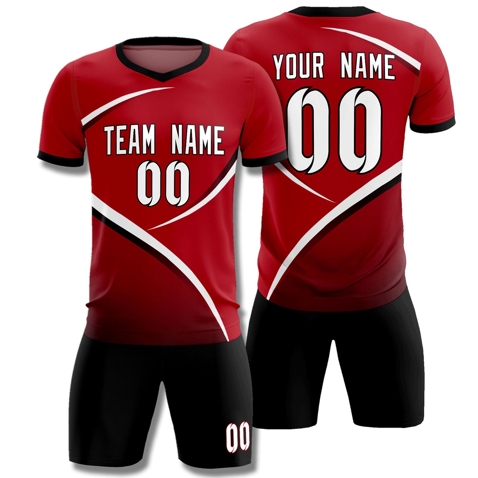 Custom Red Black Color Block Training Uniform For Men Soccer Sets Jersey