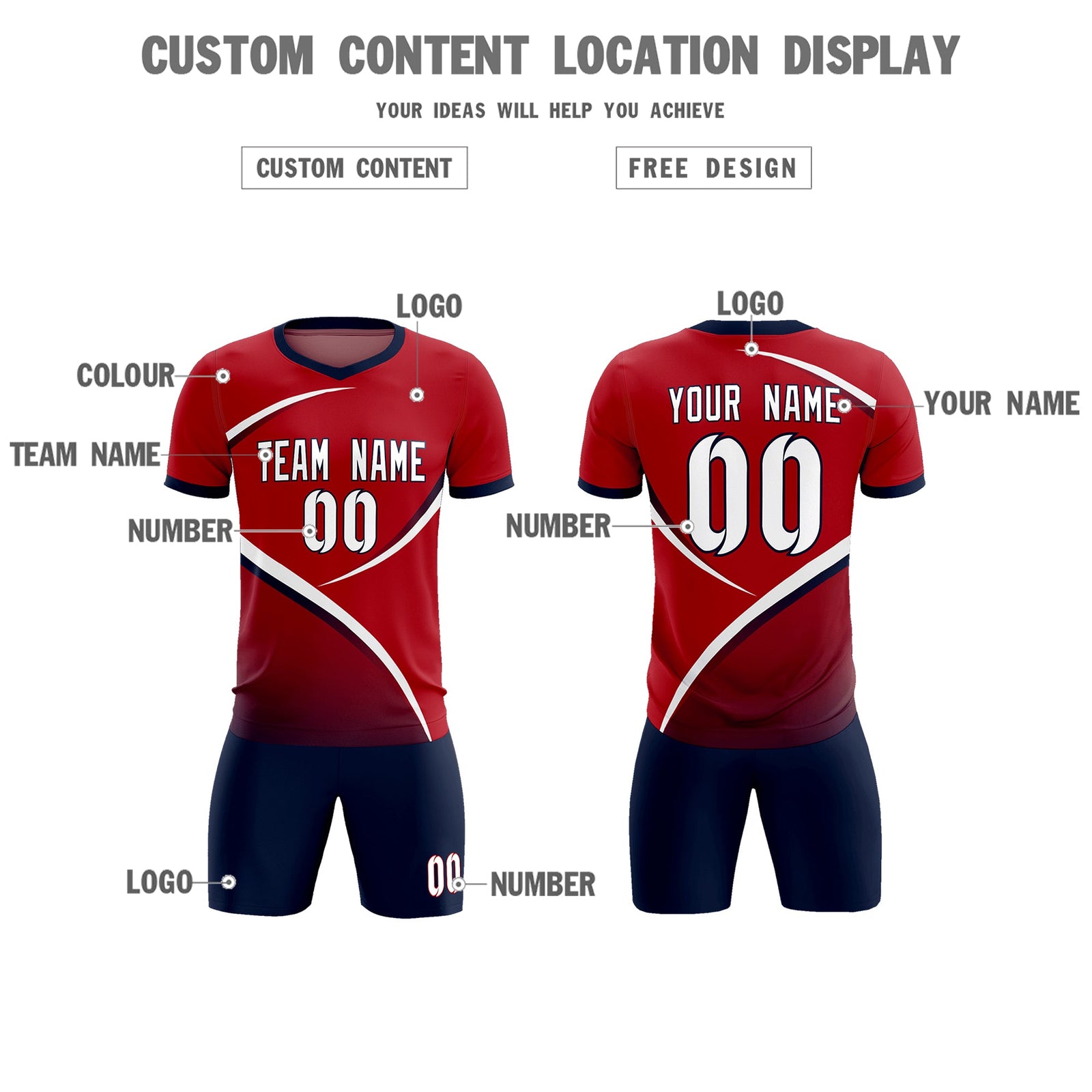 Custom Red Navy Color Block Training Uniform For Men Soccer Sets Jersey