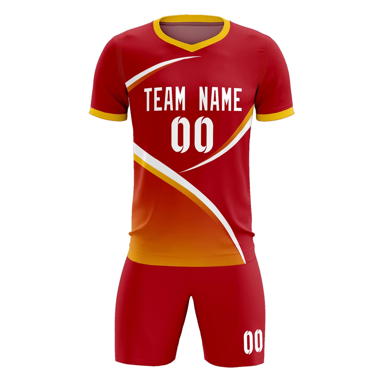 Custom Red Gold Color Block Training Uniform For Men Soccer Sets Jersey