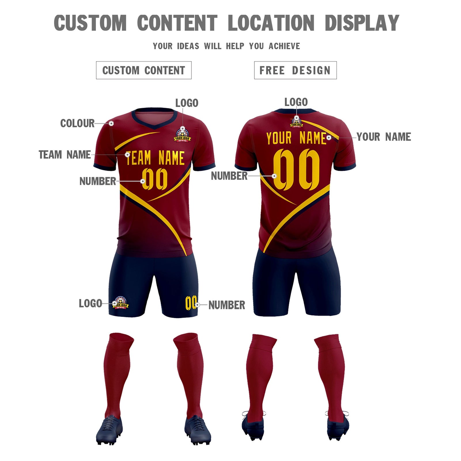 Custom Crimson Navy Color Block Training Uniform For Men Soccer Sets Jersey