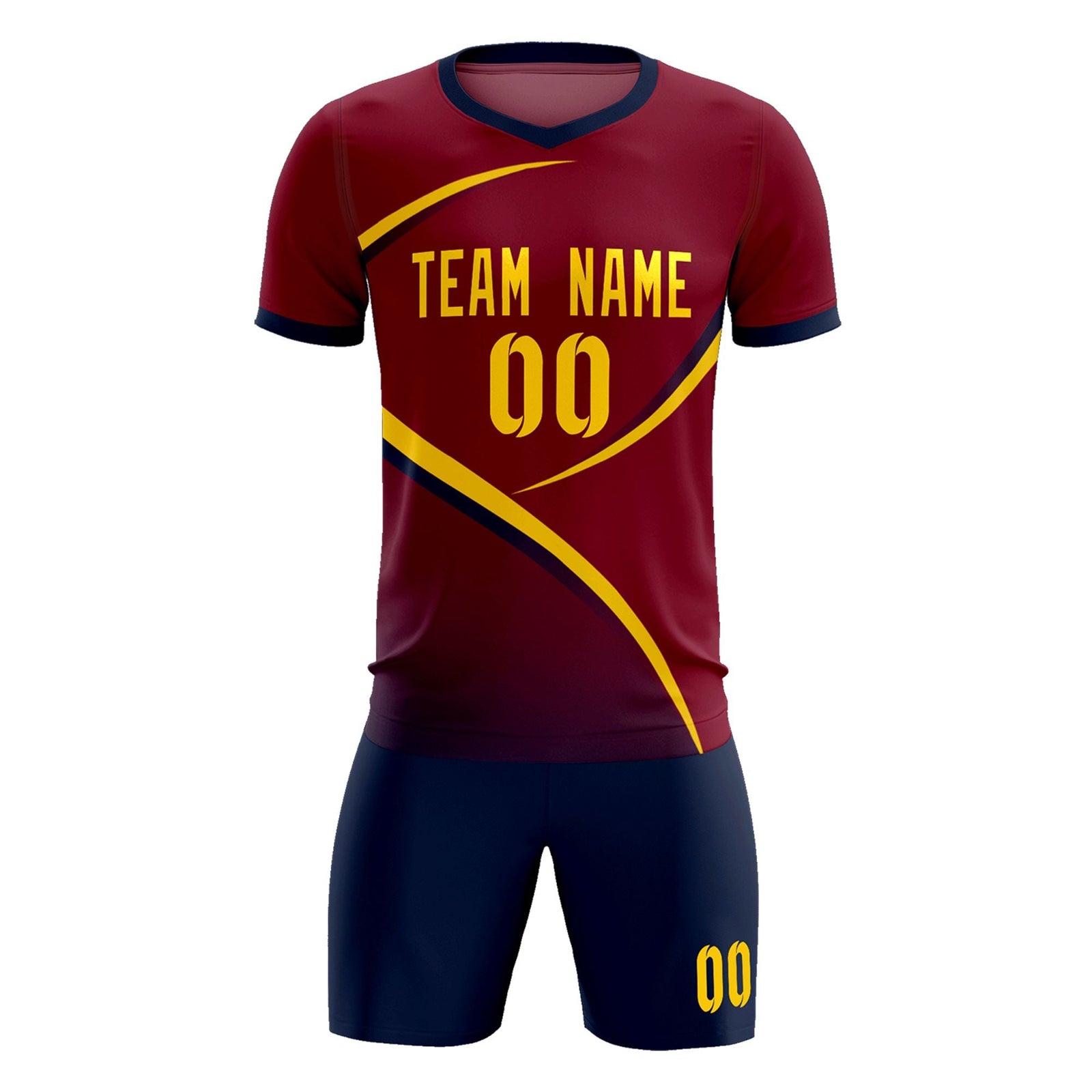 Custom Crimson Navy Color Block Training Uniform For Men Soccer Sets Jersey