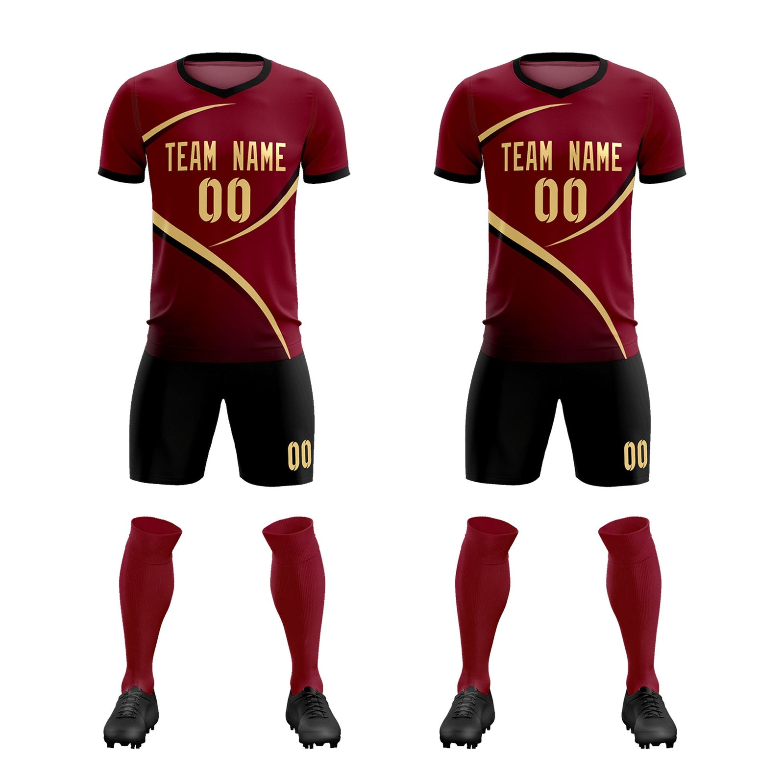 Custom Crimson Black Color Block Training Uniform For Men Soccer Sets Jersey