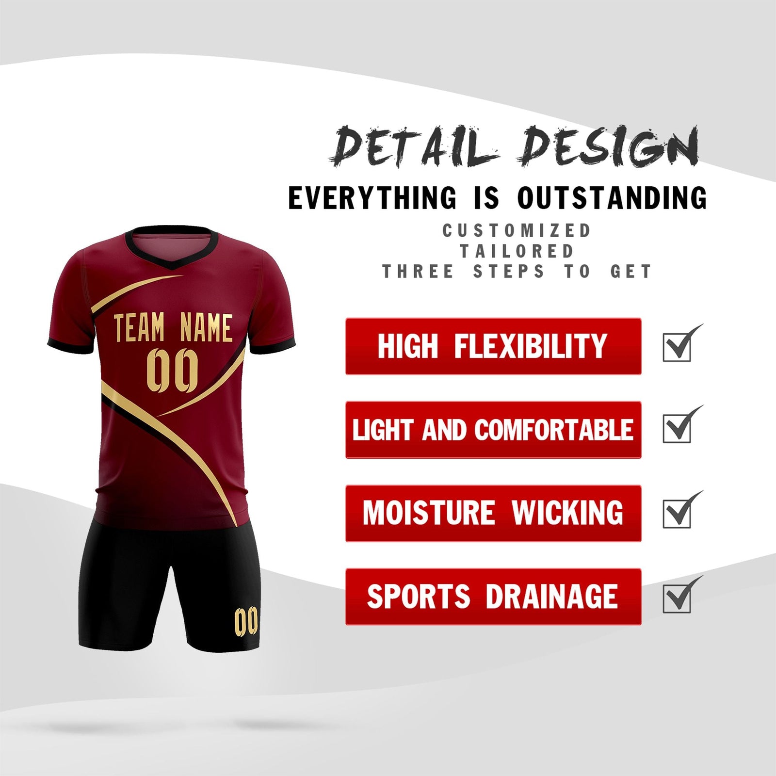 Custom Crimson Black Color Block Training Uniform For Men Soccer Sets Jersey