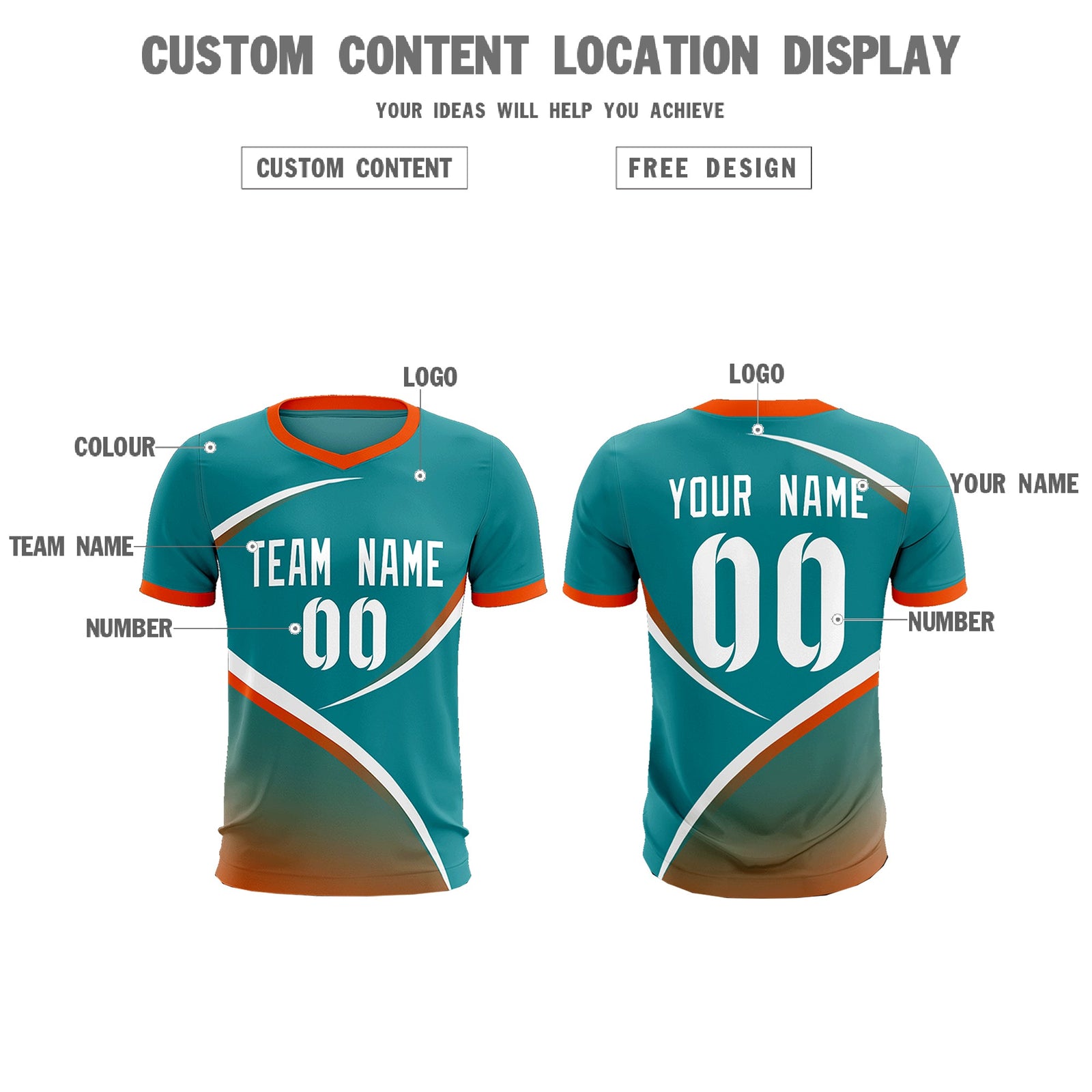 Custom Aqua Orange Color Block Training Uniform For Men Soccer Sets Jersey