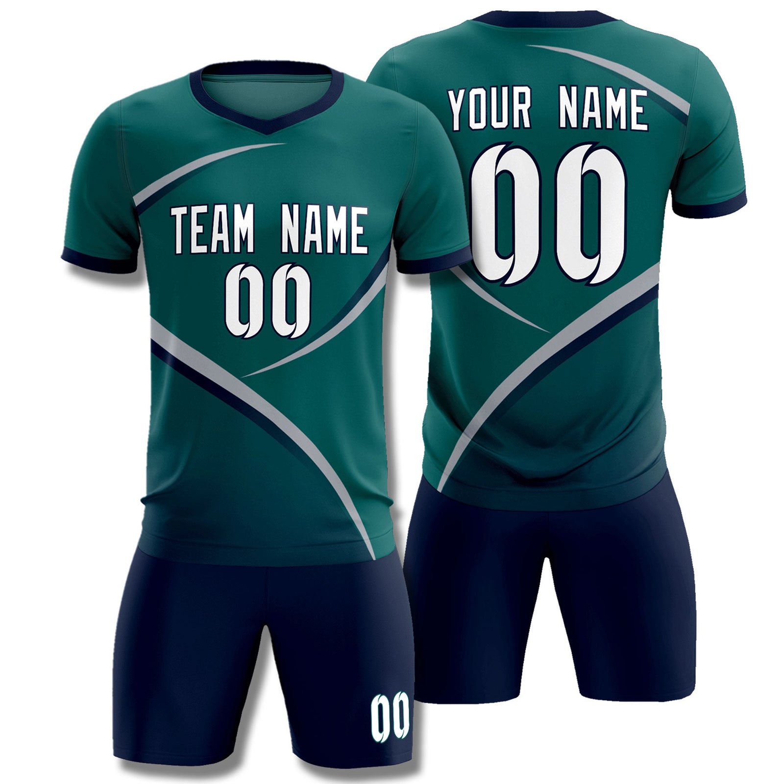 Custom Aqua Navy Color Block Training Uniform For Men Soccer Sets Jersey