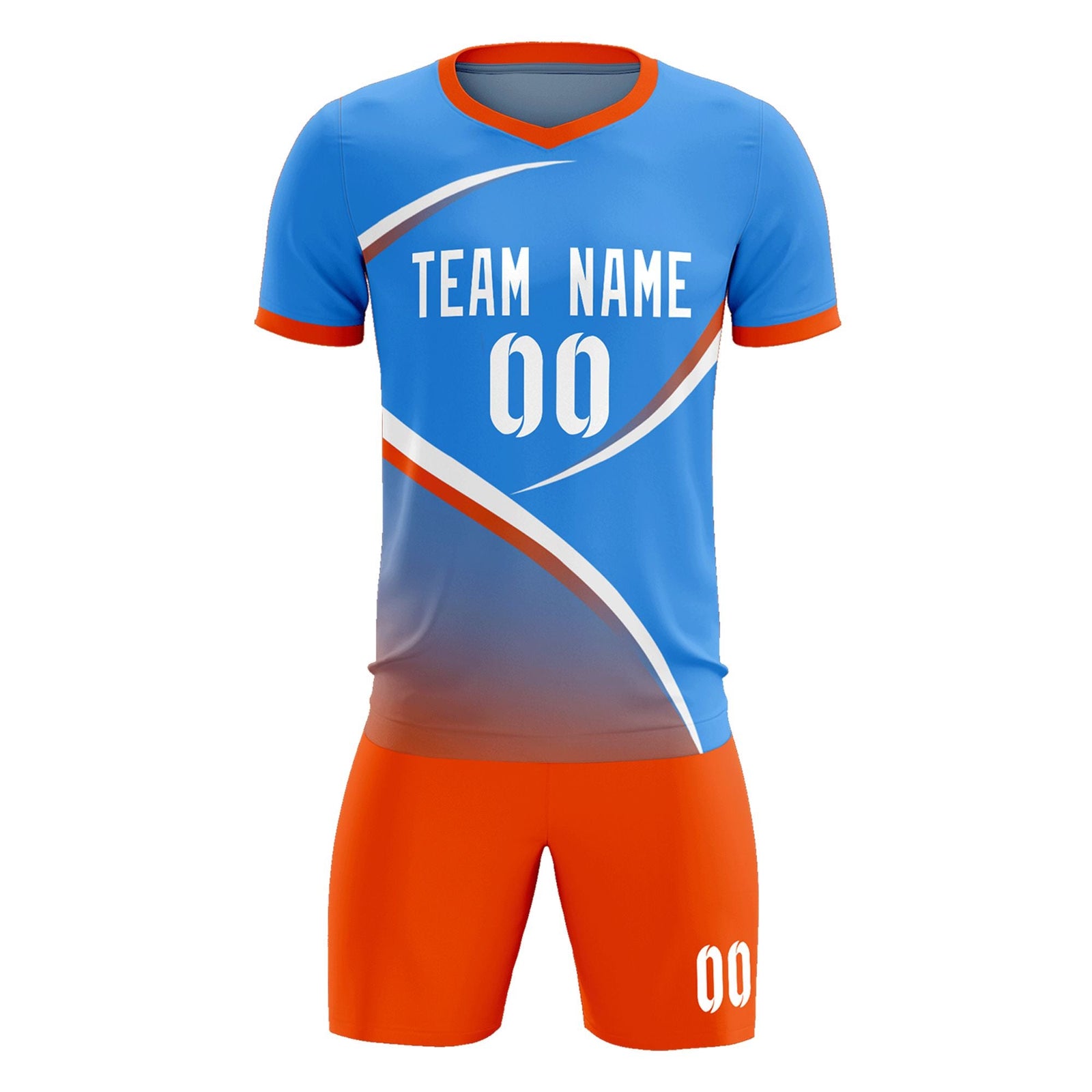 Custom Powder Blue Orange Color Block Training Uniform For Men Soccer Sets Jersey