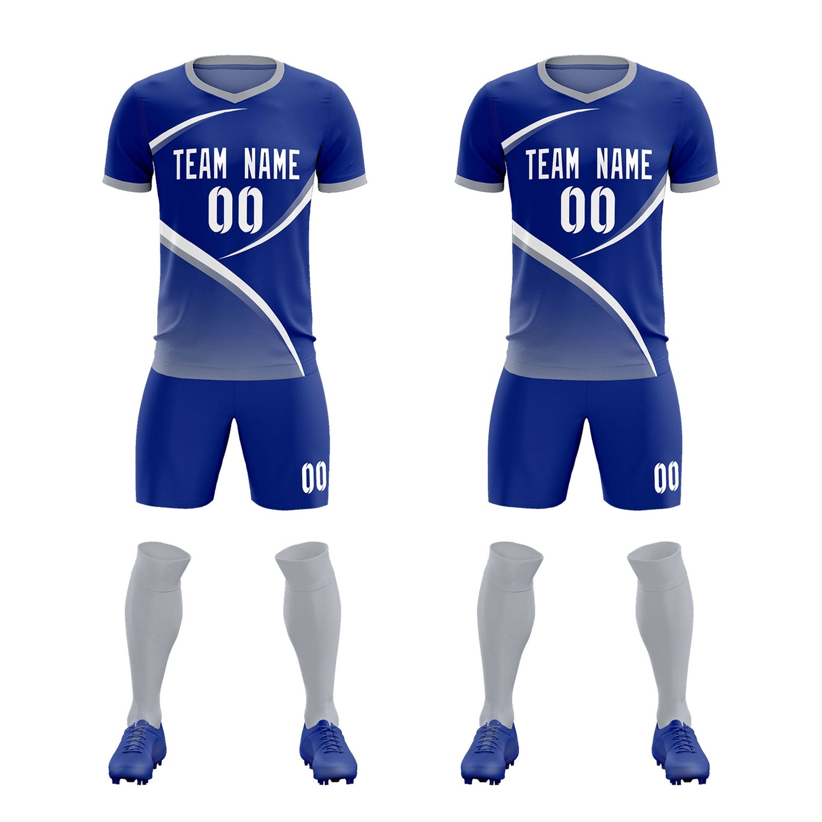Custom Royal Gray Color Block Training Uniform For Men Soccer Sets Jersey