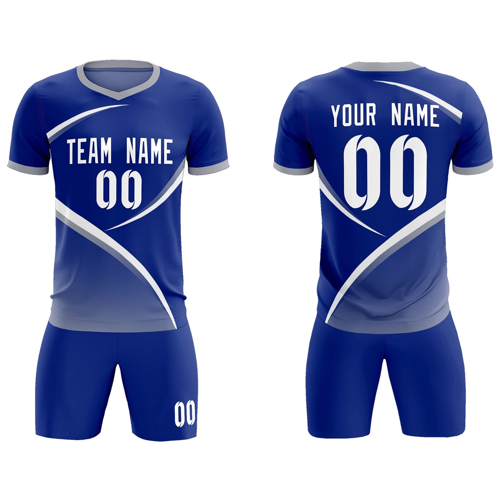 Custom Royal Gray Color Block Training Uniform For Men Soccer Sets Jersey