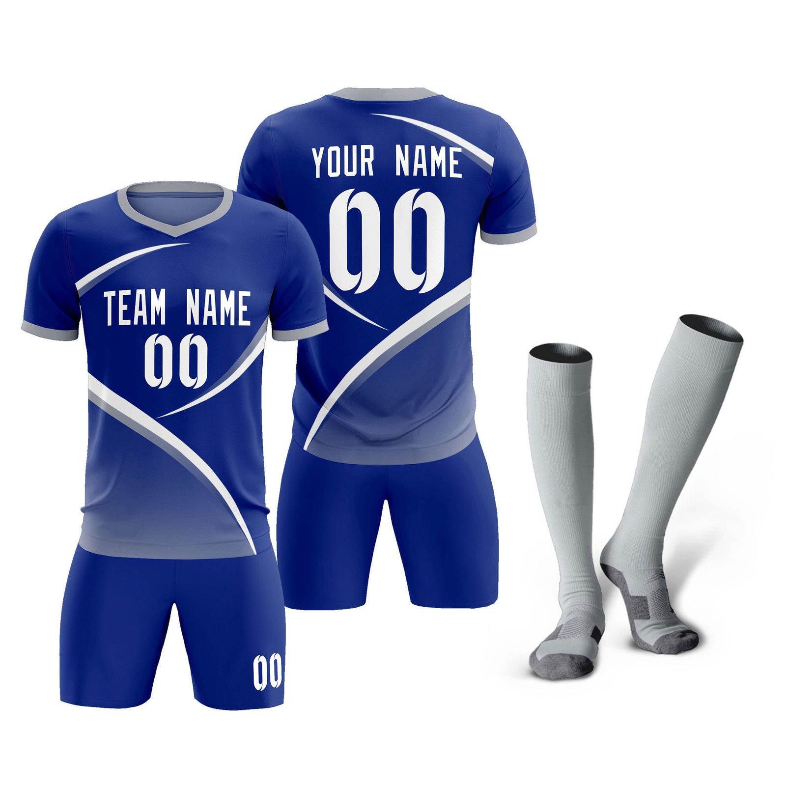 Custom Royal Gray Color Block Training Uniform For Men Soccer Sets Jersey
