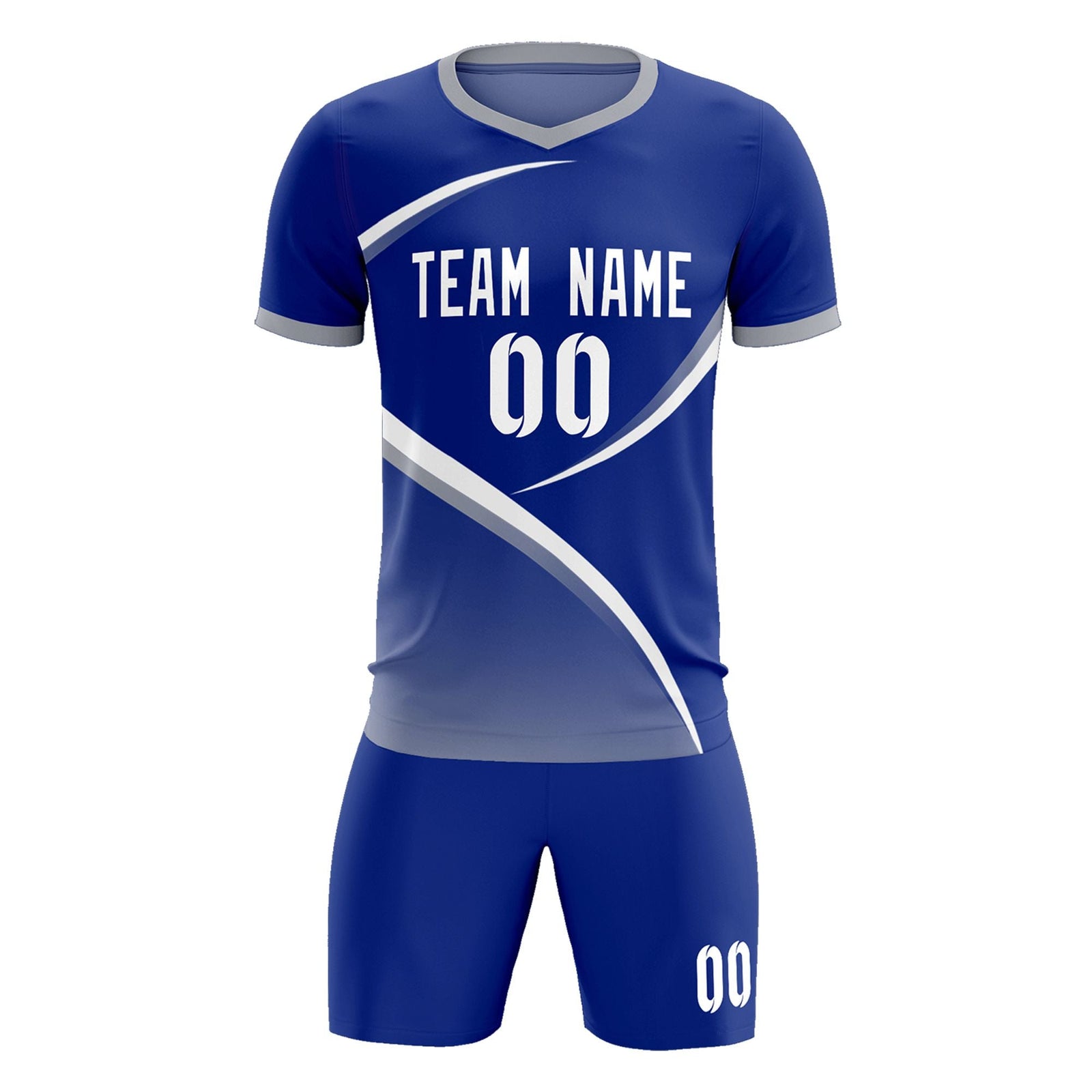 Custom Royal Gray Color Block Training Uniform For Men Soccer Sets Jersey