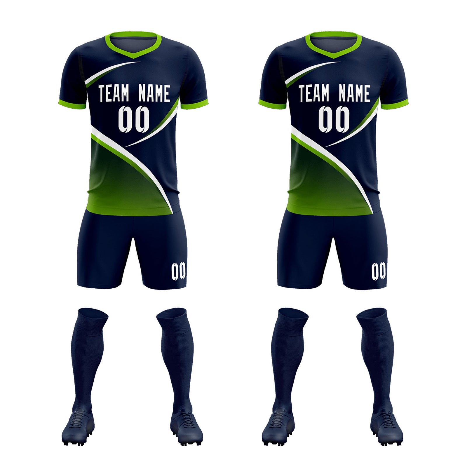 Custom Navy Neon Green Color Block Training Uniform For Men Soccer Sets Jersey