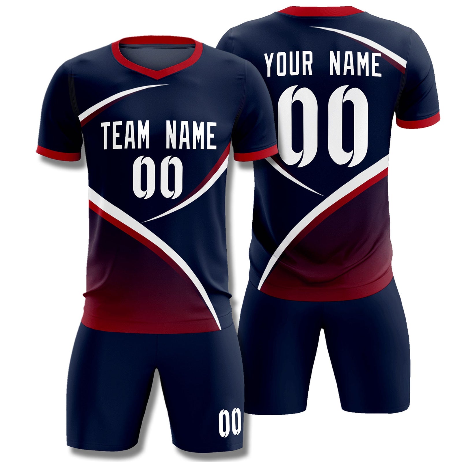 Custom Navy Red Color Block Training Uniform For Men Soccer Sets Jersey