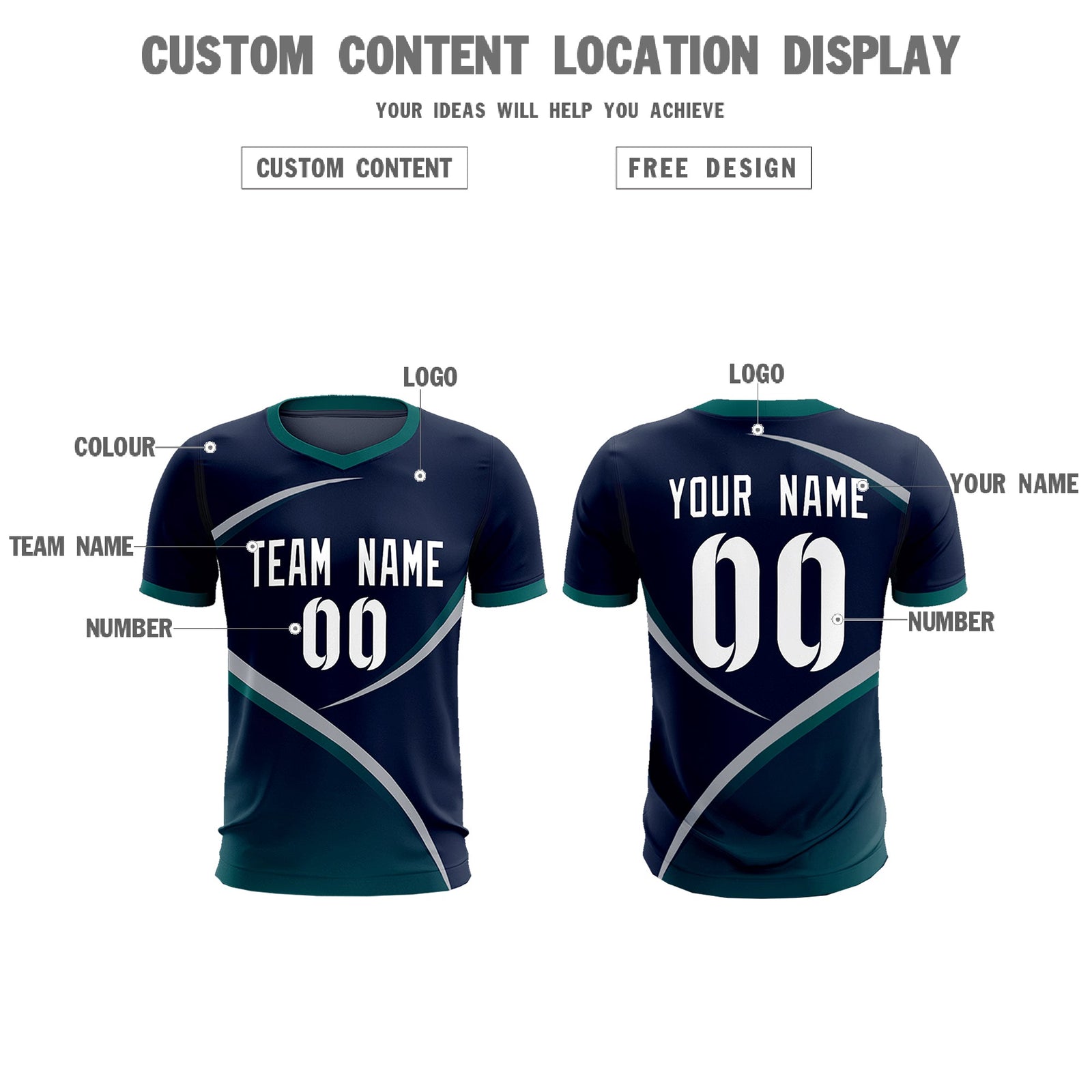 Custom Navy Aqua Color Block Training Uniform For Men Soccer Sets Jersey