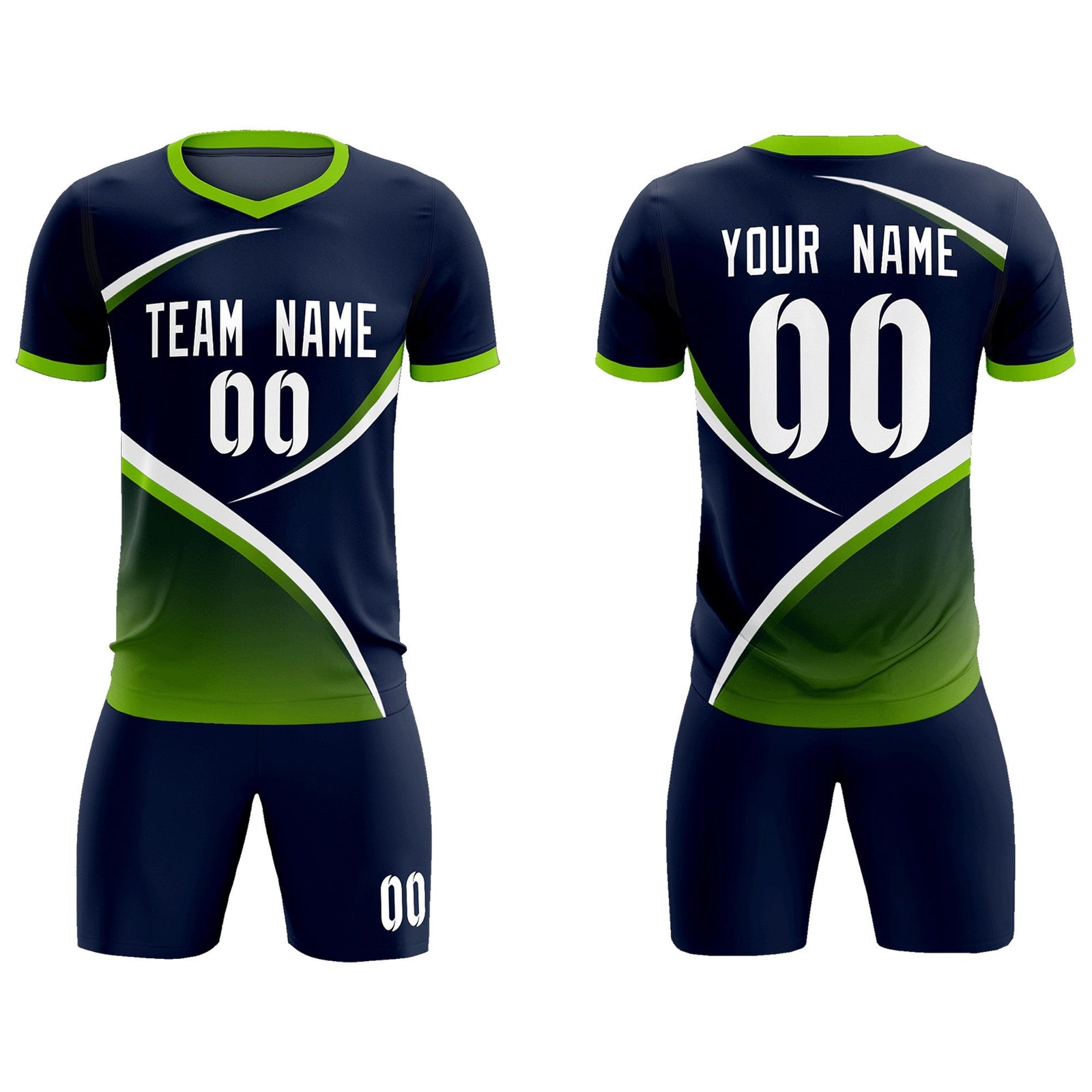 Custom Navy Neon Green Color Block Training Uniform For Men Soccer Sets Jersey
